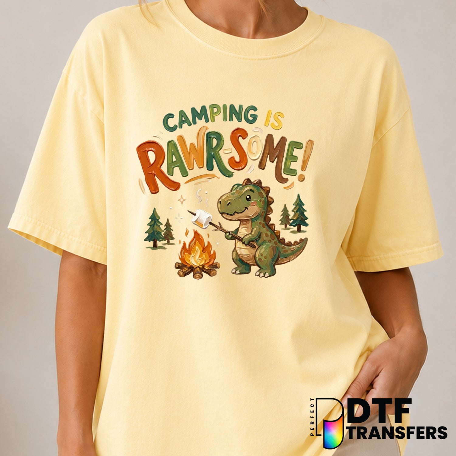 Camping Is Rawrsome – Camping DTF Transfer (view 1 of 2) – by Perfect DTF Transfers – Premade DTF Transfers – Camping, Out...