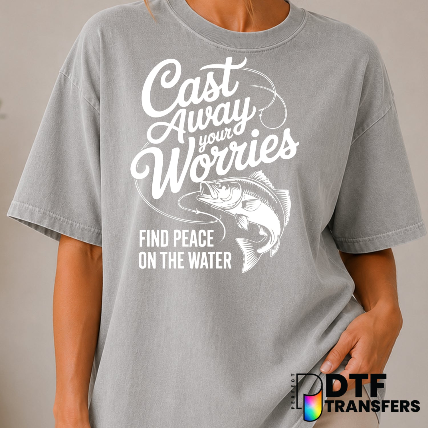 Cast Away Your Worries White Bass Fishing – DTF Transfer (view 2 of 2) – by Perfect DTF Transfers – Premade DTF Transfers...