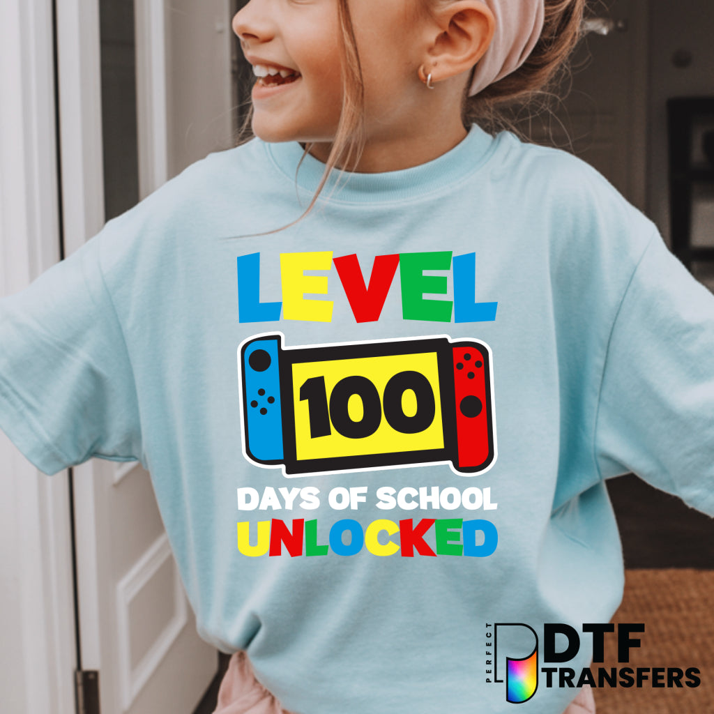 Level 100 Days of School Unlocked – Teacher DTF Transfer