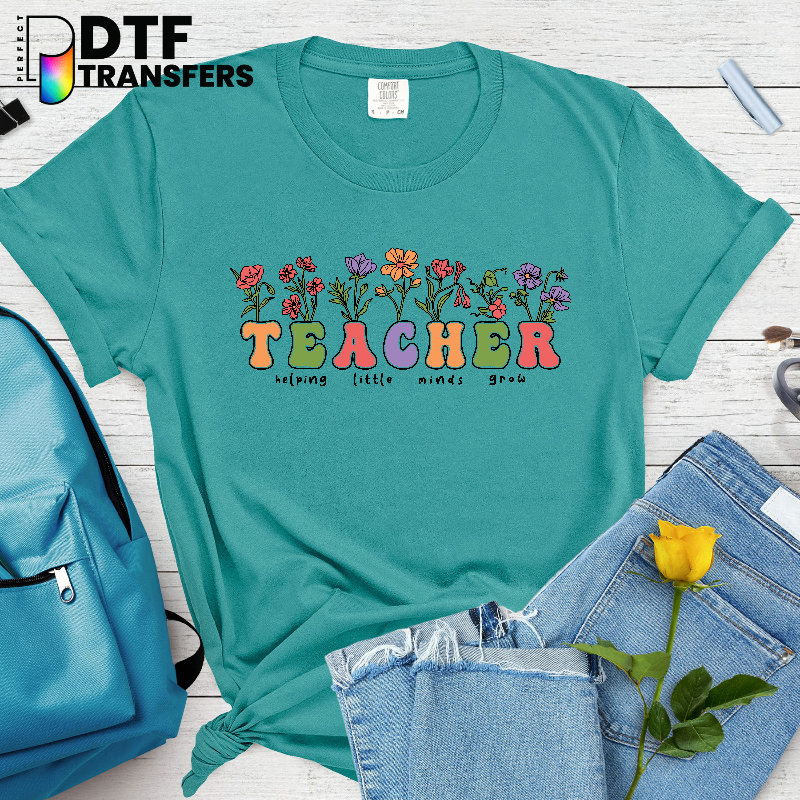 Helping Minds Grow Flowers Teacher – Teacher DTF Transfer