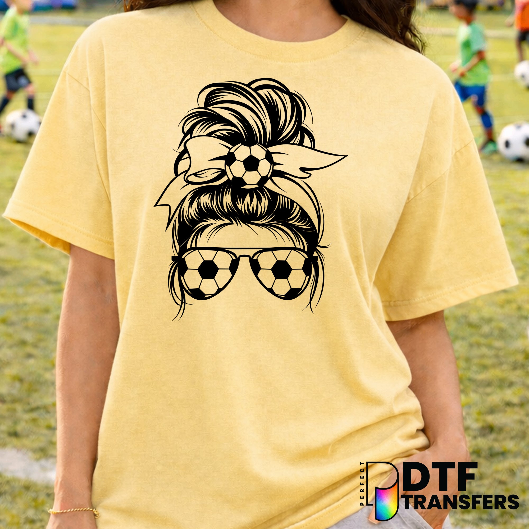 Messy Bun Soccer Mom – Soccer DTF Transfer