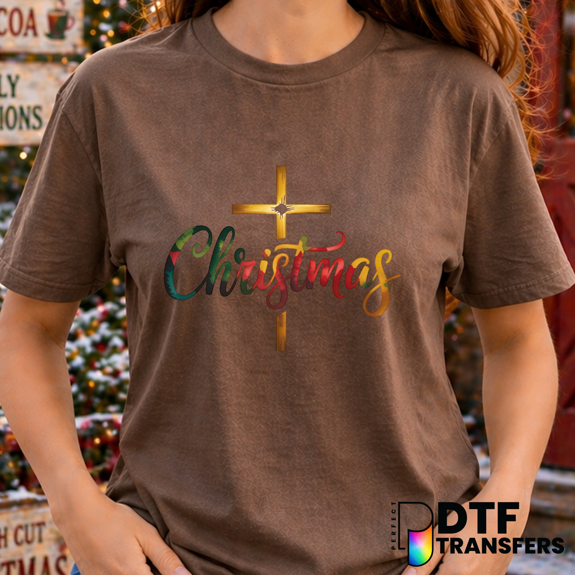 Christmas Script Cross – Christmas DTF Transfer
