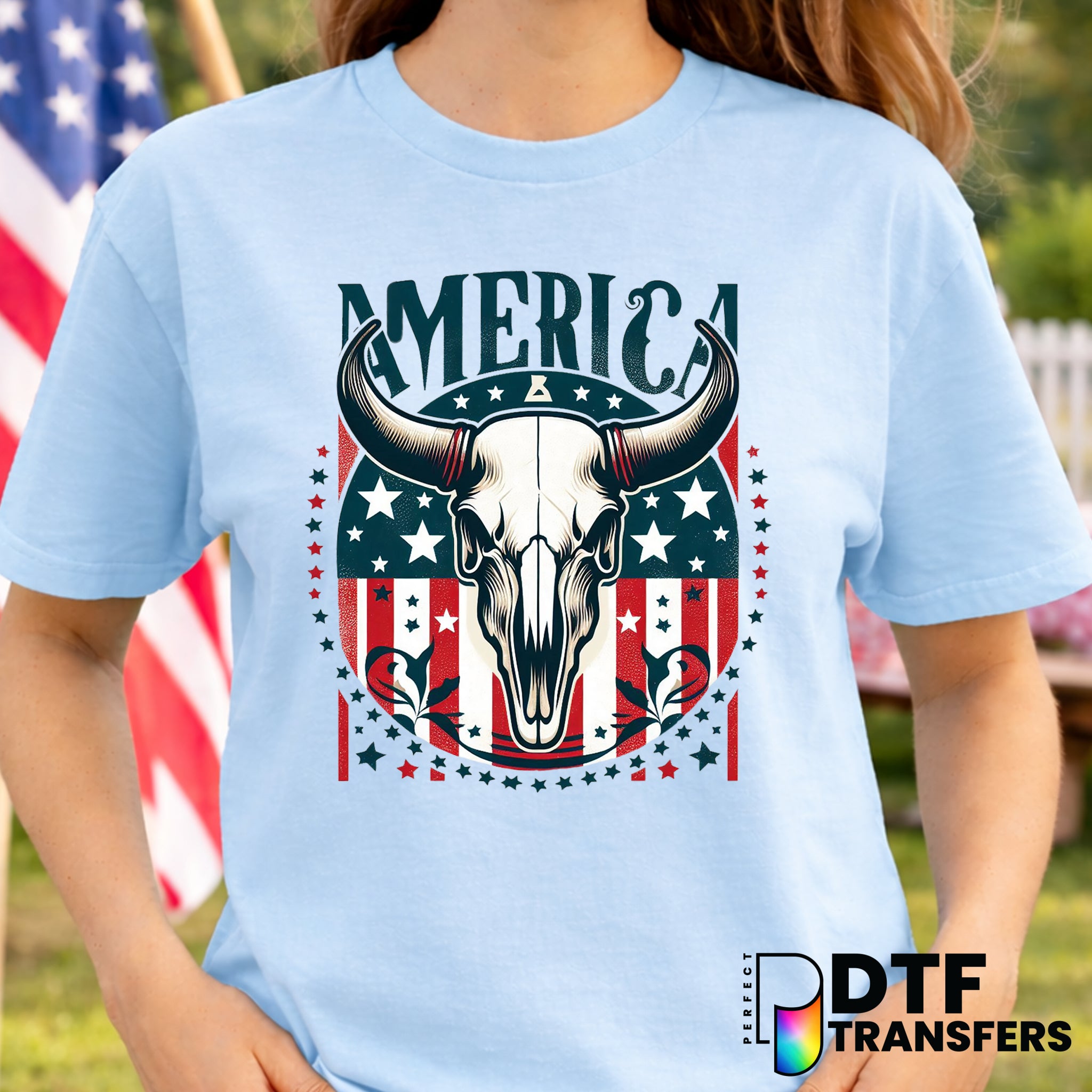 American Cow Skull – Fourth of July DTF Transfer