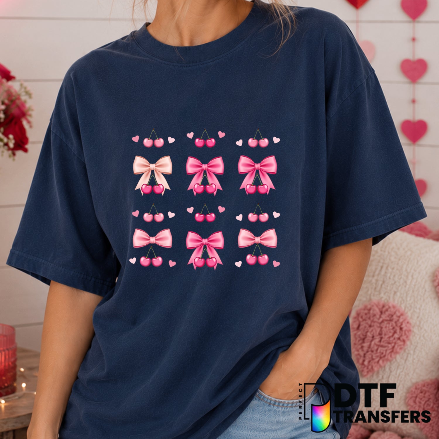 Cherries & Bows Coquette – Valentine's Day DTF Transfer (view 1 of 2) – by Perfect DTF Transfers – Premade DTF Transfers –...