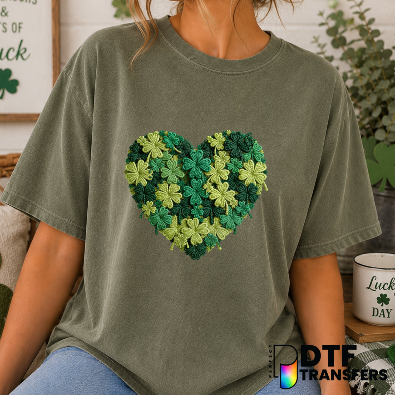 Clover Collage Heart – St. Patrick's Day DTF Transfer (view 1 of 2) – by Perfect DTF Transfers – Premade DTF Transfers – S...