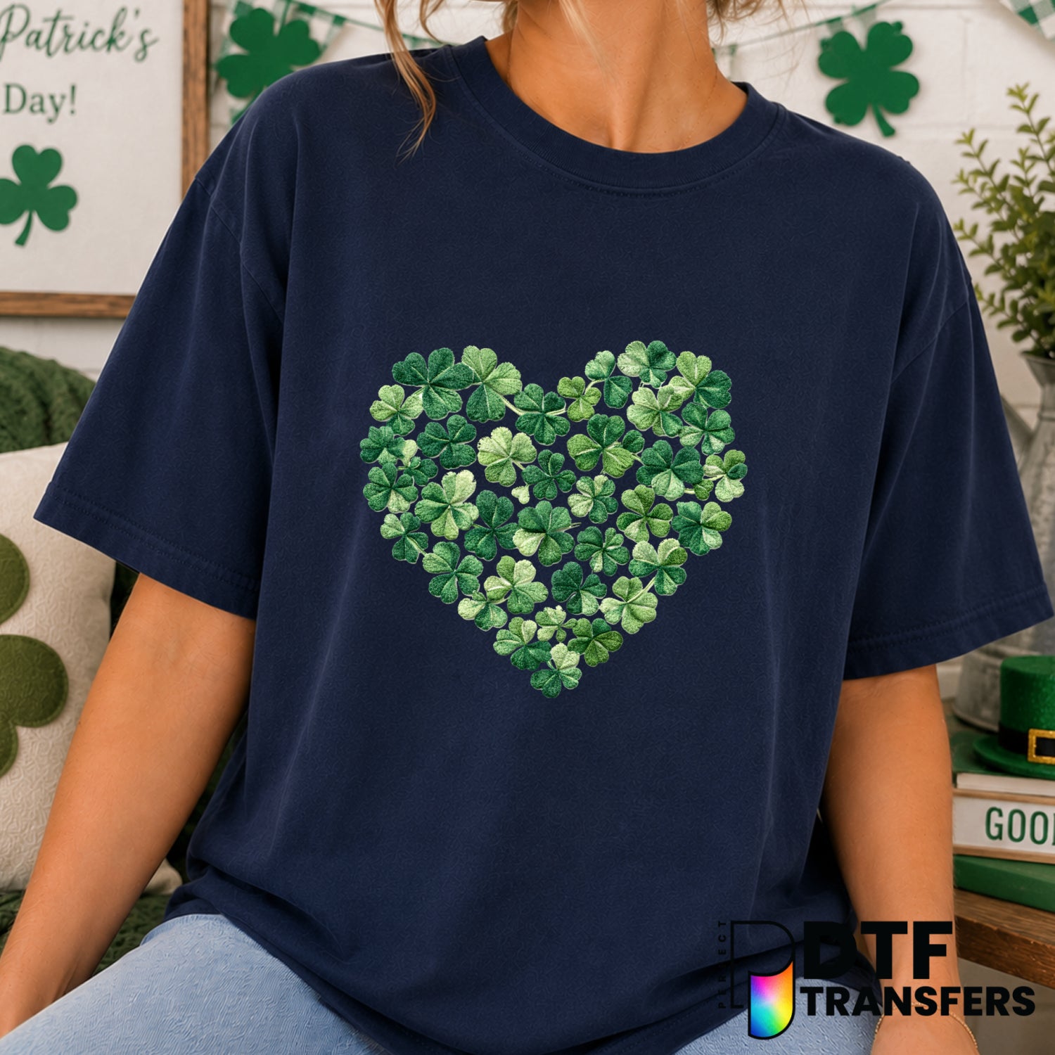 Clover Heart Shamrock – St. Patrick's Day DTF Transfer (view 2 of 2) – by Perfect DTF Transfers – Premade DTF Transfers –...