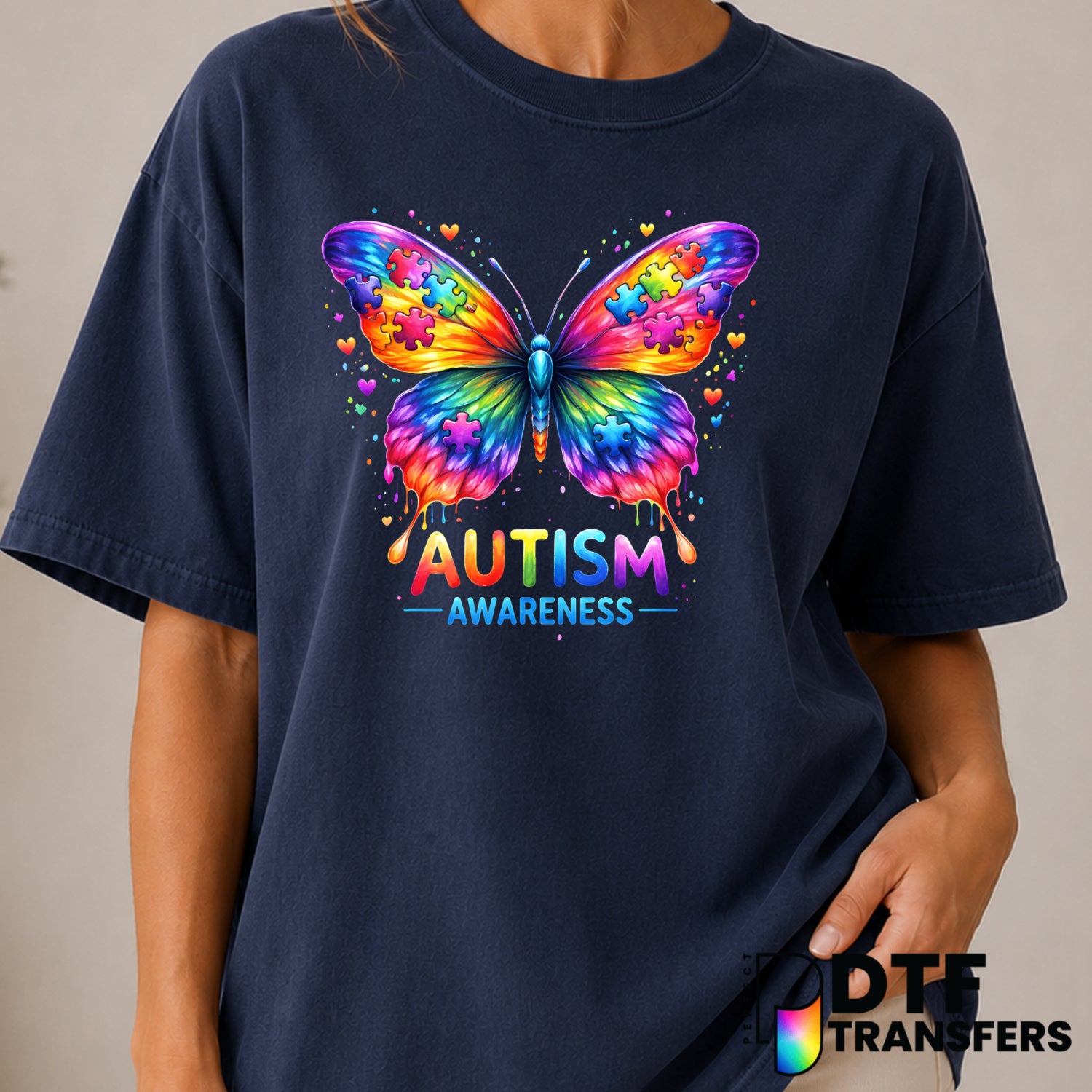 Colorful Butterfly Puzzle – Autism Awareness DTF Transfer (view 2 of 2) – by Perfect DTF Transfers – Premade DTF Transfers...