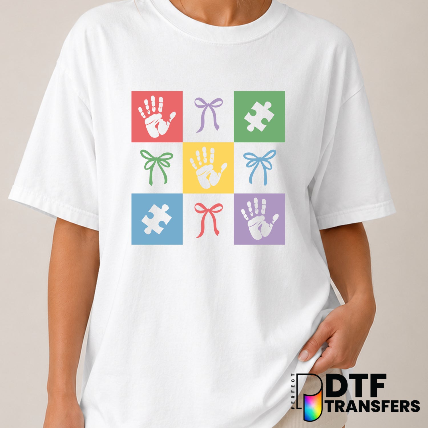 Colorful Neurodiversity Handprints – Autism Awareness DTF Transfer (view 2 of 2) – by Perfect DTF Transfers – Premade DTF...