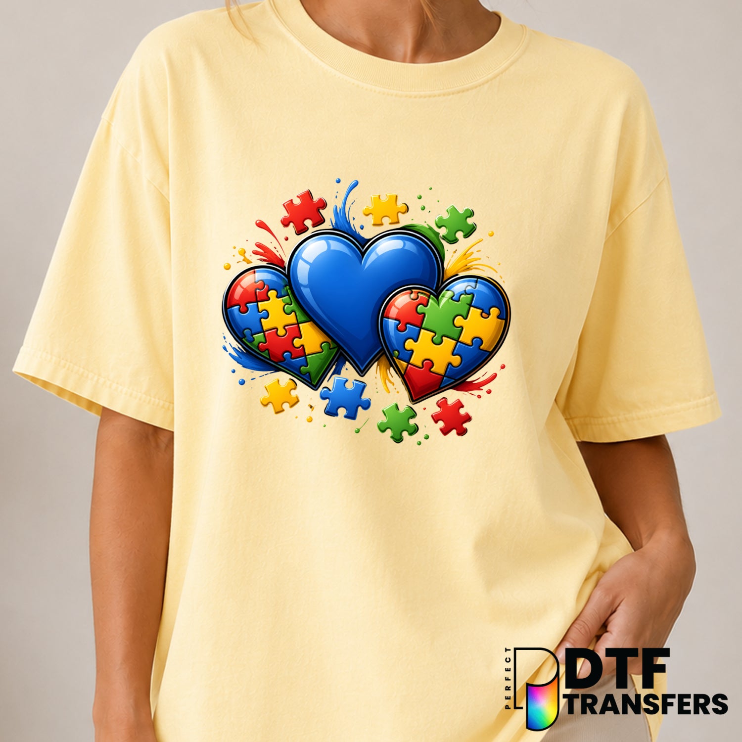 Colorful Puzzle Heart – Autism Awareness DTF Transfer (view 2 of 2) – by Perfect DTF Transfers – Premade DTF Transfers – A...