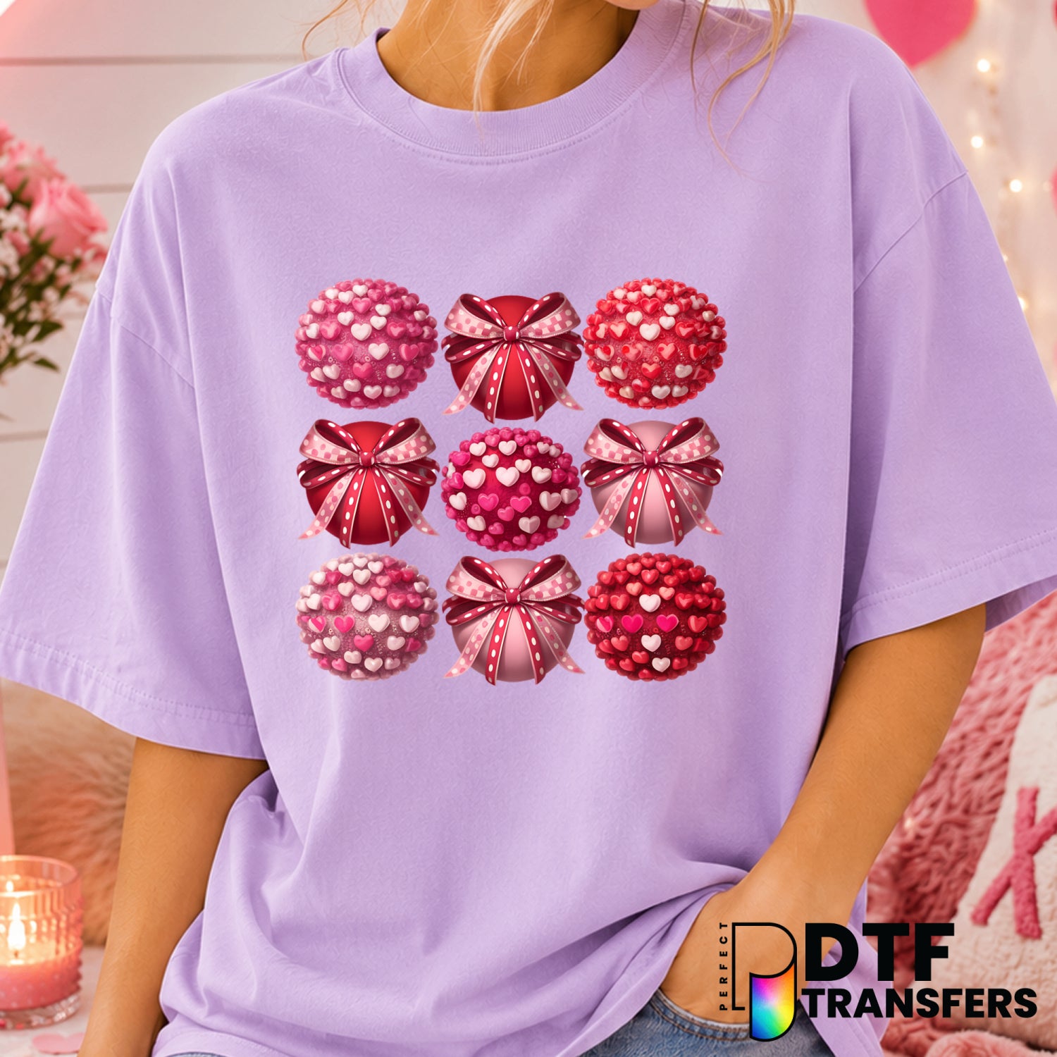 Coquette Bow Hearts Collage – Valentine's Day DTF Transfer (view 2 of 2) – by Perfect DTF Transfers – Premade DTF Transfer...