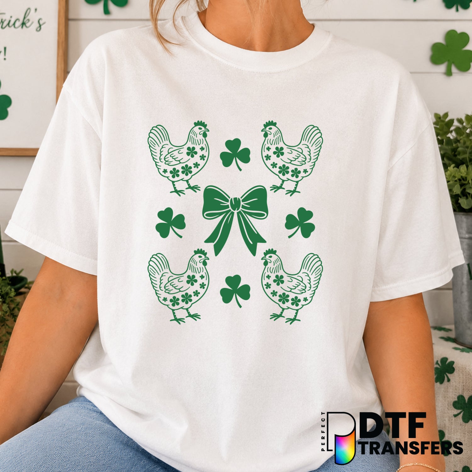 Coquette Chicken Shamrock – St. Patrick's Day DTF Transfer (view 2 of 2) – by Perfect DTF Transfers – Premade DTF Transfer...