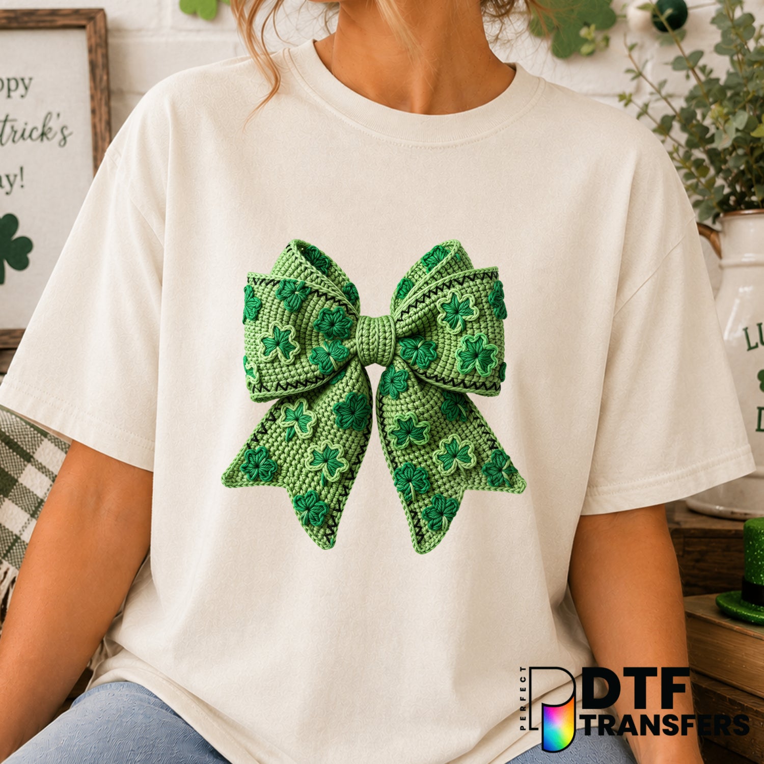 Coquette Clover Bow – St. Patrick's Day DTF Transfer (view 2 of 2) – by Perfect DTF Transfers – Premade DTF Transfers – St...