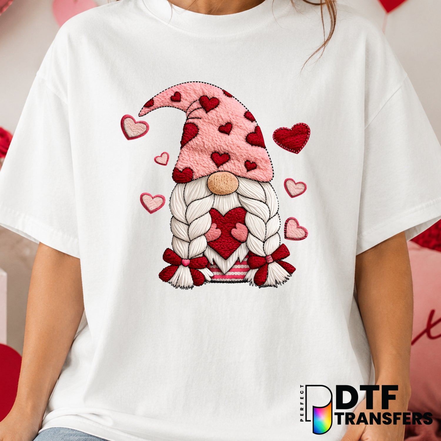 Coquette Gnome Hearts – Valentine's Day DTF Transfer (view 2 of 2) – by Perfect DTF Transfers – Premade DTF Transfers – Va...