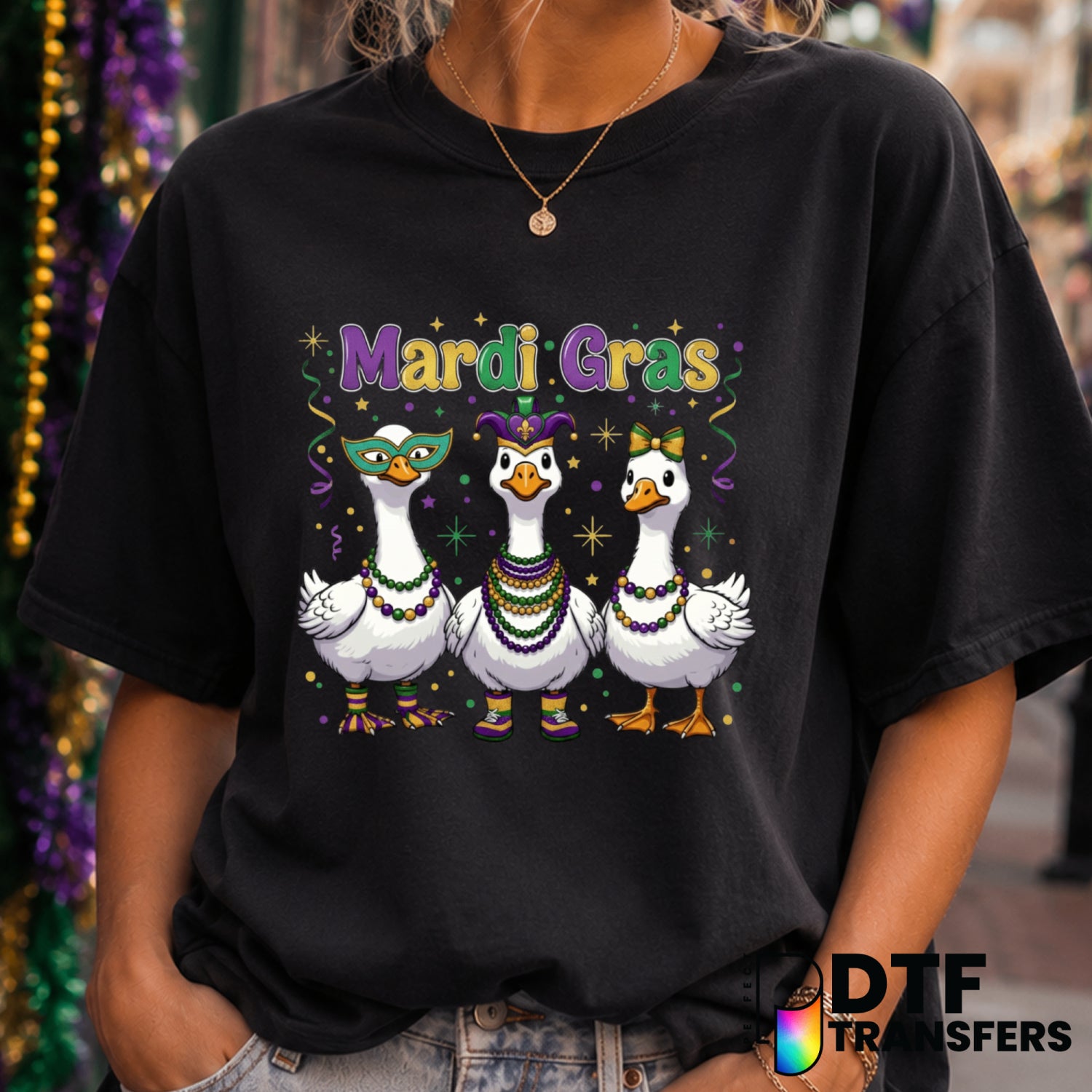 Coquette Goose Mardi Gras – DTF Transfer (view 1 of 2) – by Perfect DTF Transfers – Premade DTF Transfers – Mardi Gras, Fe...