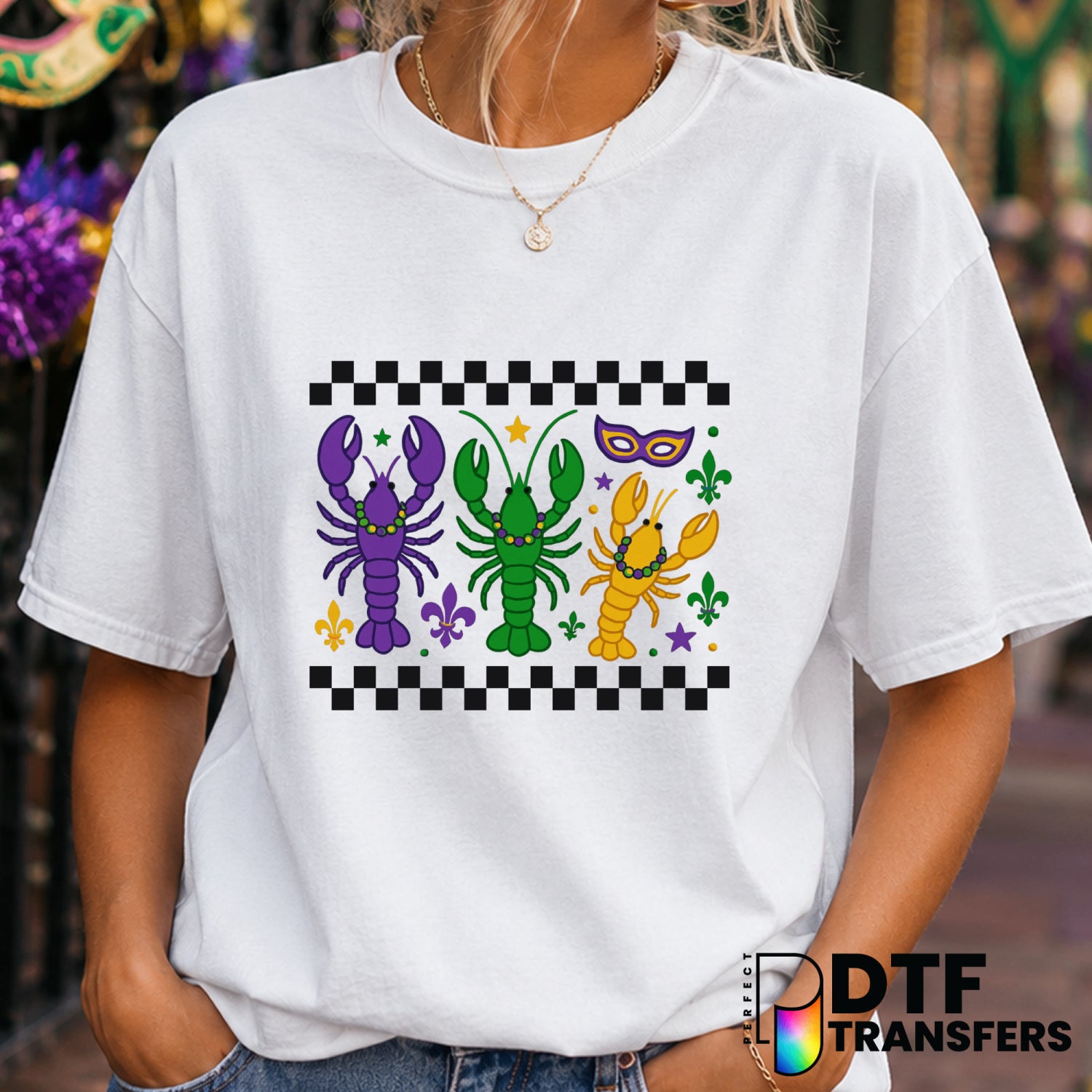 Crawfish Fleur De Lis Checkered – Mardi Gras DTF Transfer (view 2 of 2) – by Perfect DTF Transfers – Premade DTF Transfers...