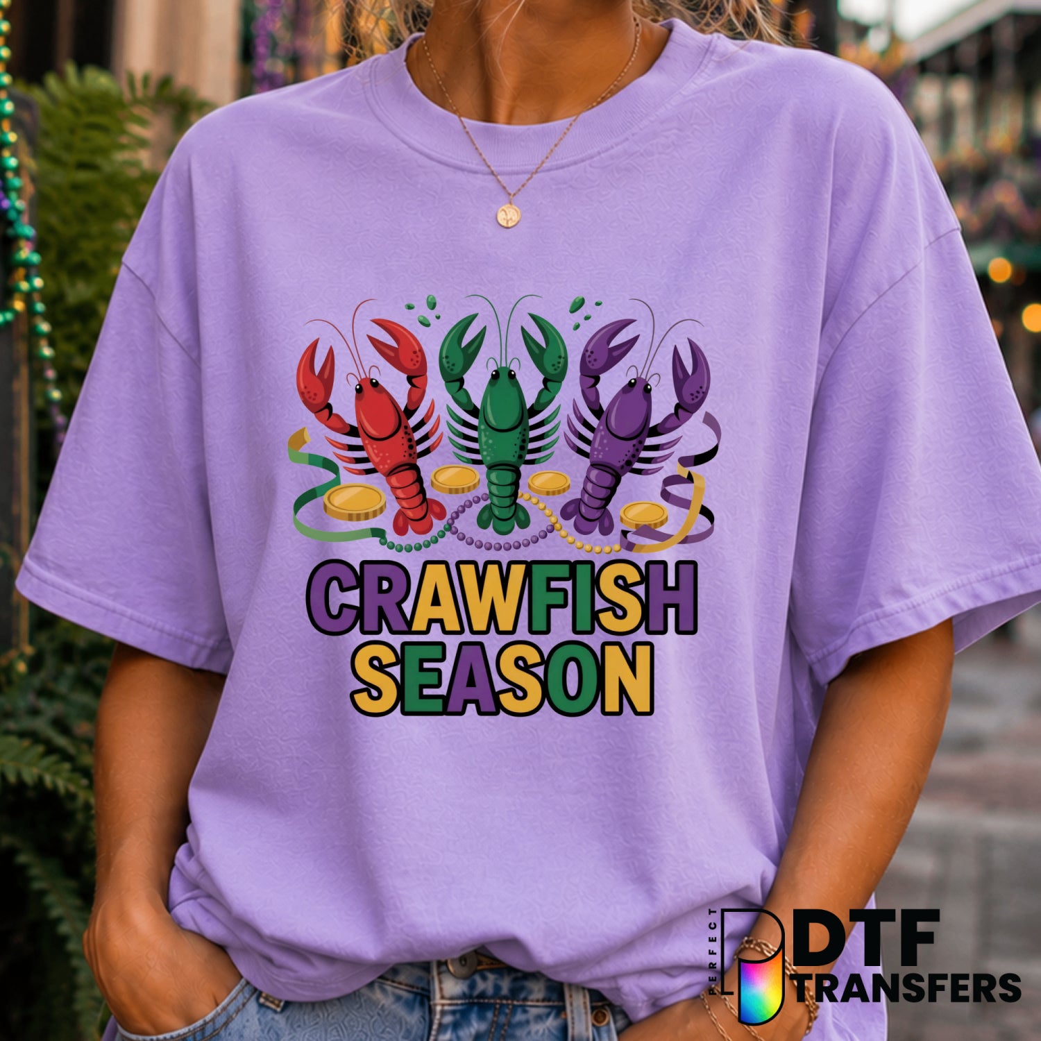 CRAWFISH SEASON Mardi Gras – DTF Transfer (view 2 of 2) – by Perfect DTF Transfers – Premade DTF Transfers – Mardi Gras, F...