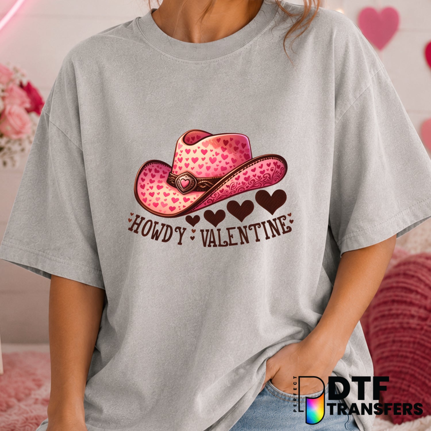 Cute Heart Cowgirl Hat Howdy Western – Valentine's Day DTF Transfer (view 1 of 2) – by Perfect DTF Transfers – Premade DTF...