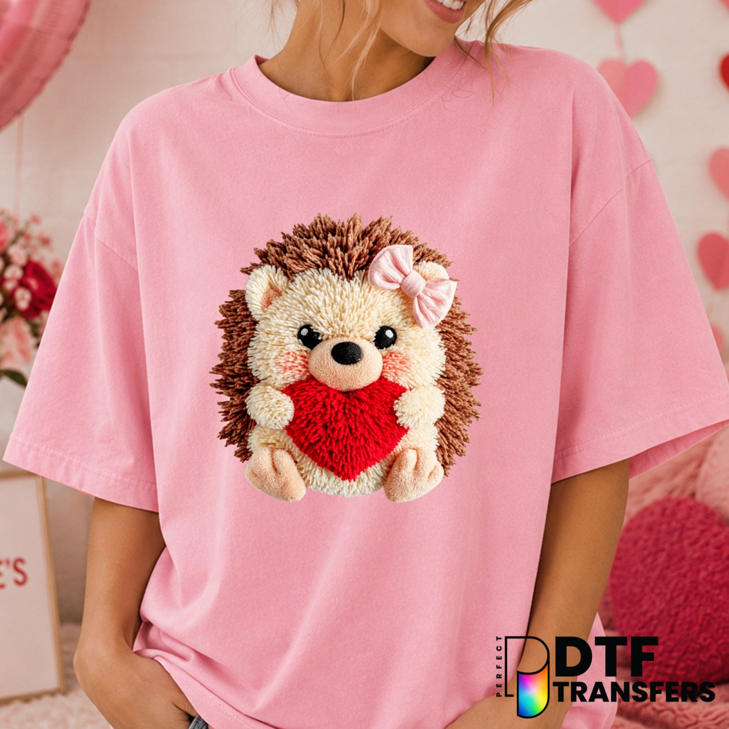 Cute Hedgehog Heart – Valentine's Day DTF Transfer (view 2 of 2) – by Perfect DTF Transfers – Premade DTF Transfers – Vale...