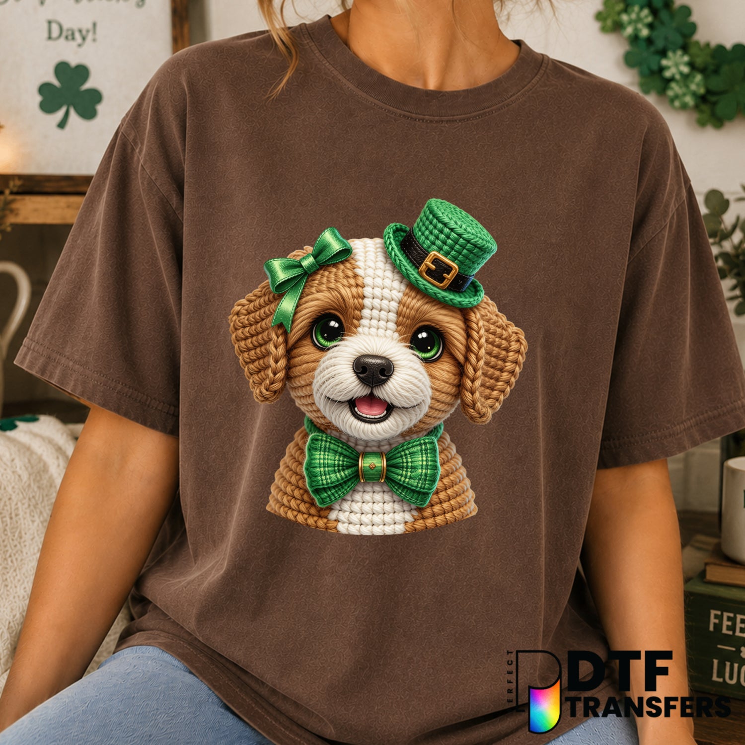 Cute Puppy Shamrock – St. Patrick's Day DTF Transfer (view 1 of 2) – by Perfect DTF Transfers – Premade DTF Transfers – St...