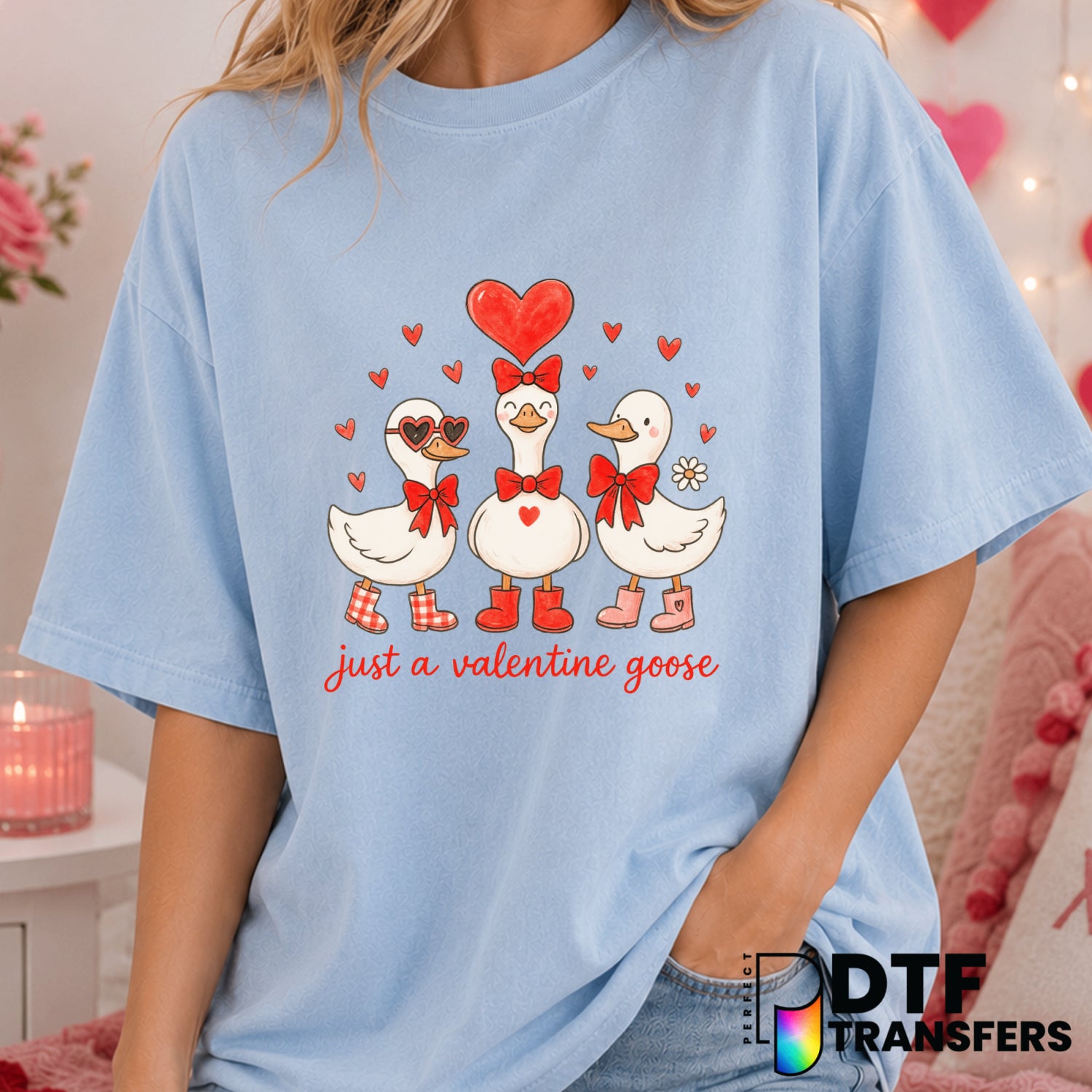Cute Silly Goose Floral Valentine's Day DTF Transfer (view 1 of 2) – by Perfect DTF Transfers – Premade DTF Transfers – Va...
