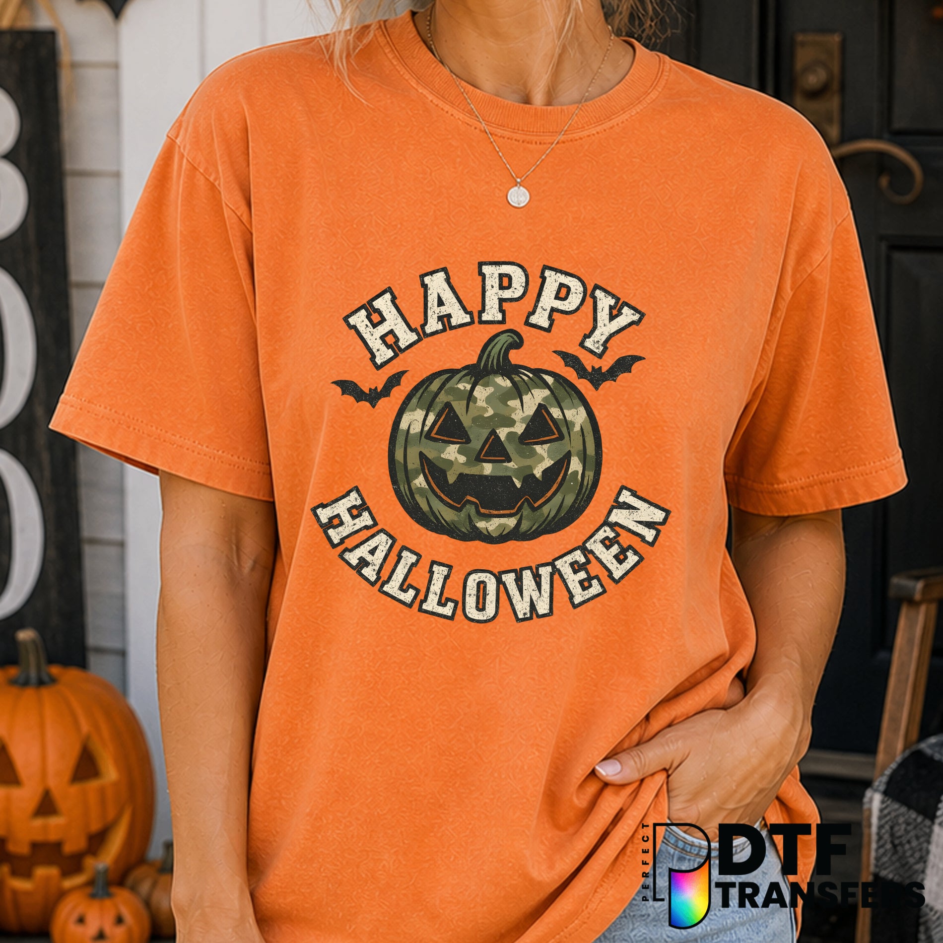 Camo Grunge Pumpkin – Halloween DTF Transfer