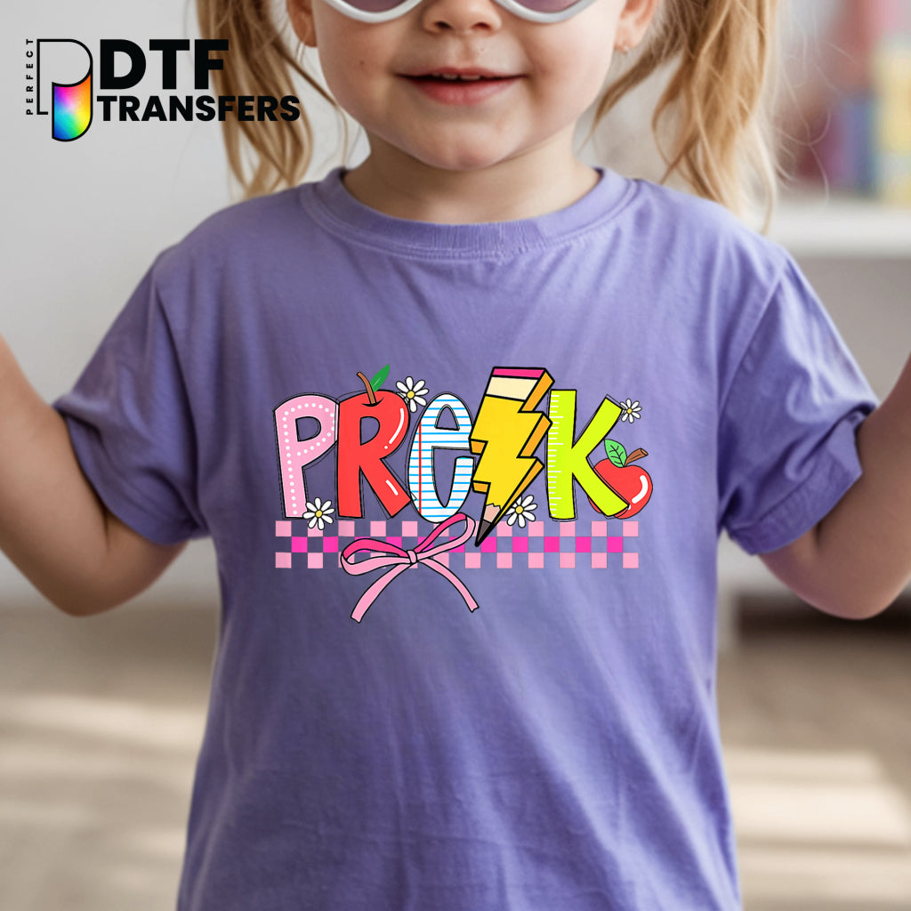 Pre-K Checkered Apple & Pencil – Teacher DTF Transfer