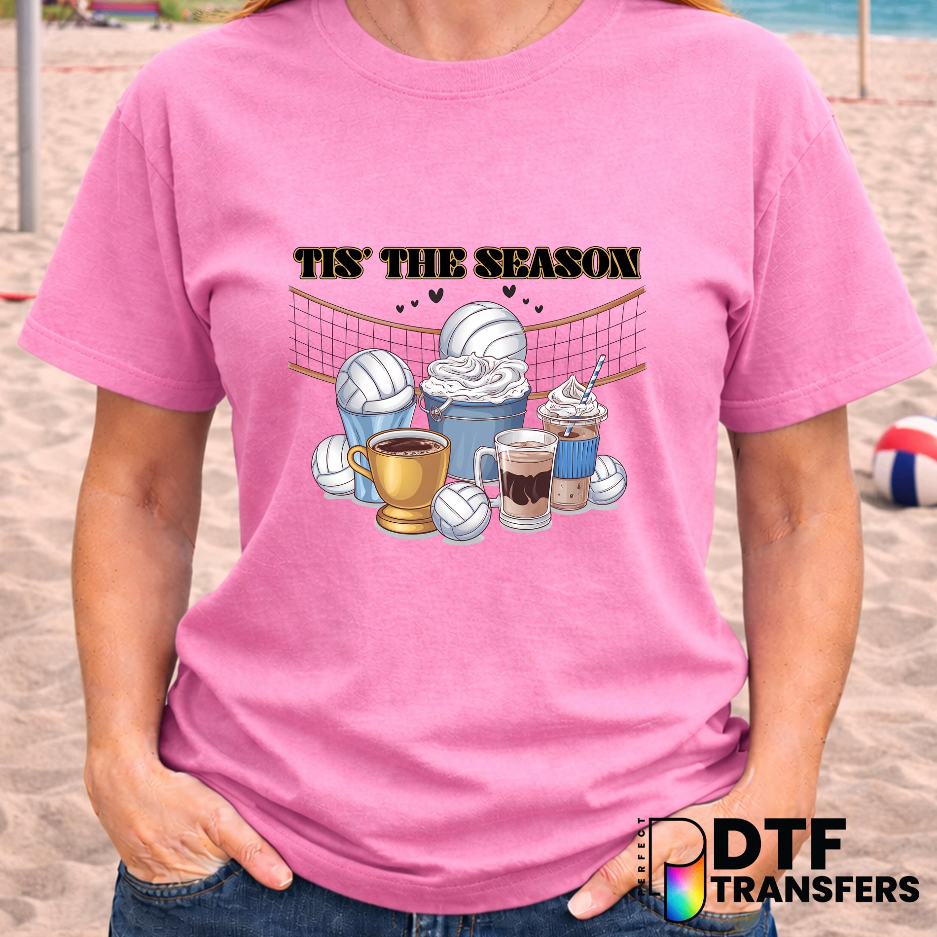 Tis The Season Volleyball Coffee Net – Volleyball DTF Transfer