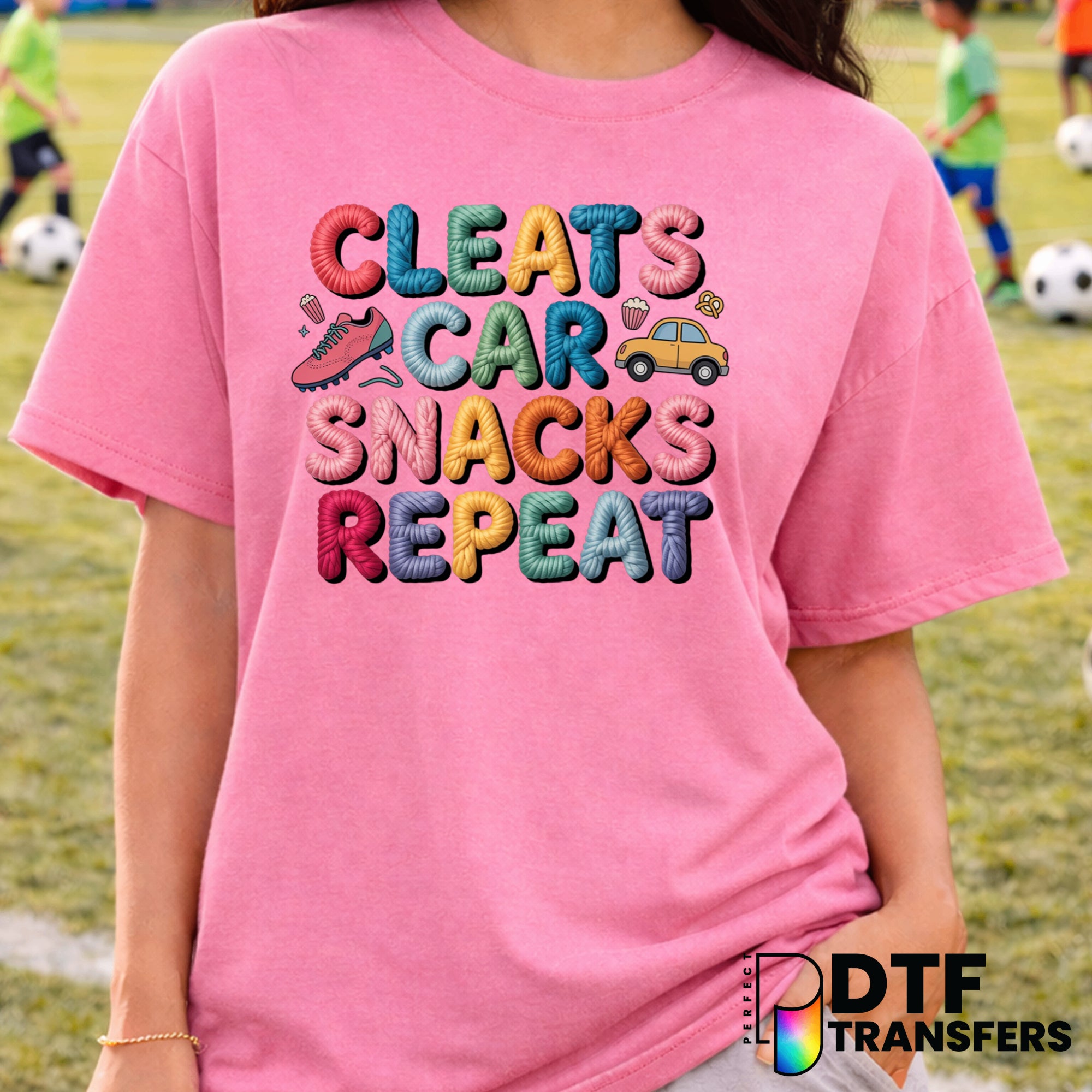 CLEATS CAR SNACKS REPEAT – Soccer DTF Transfer