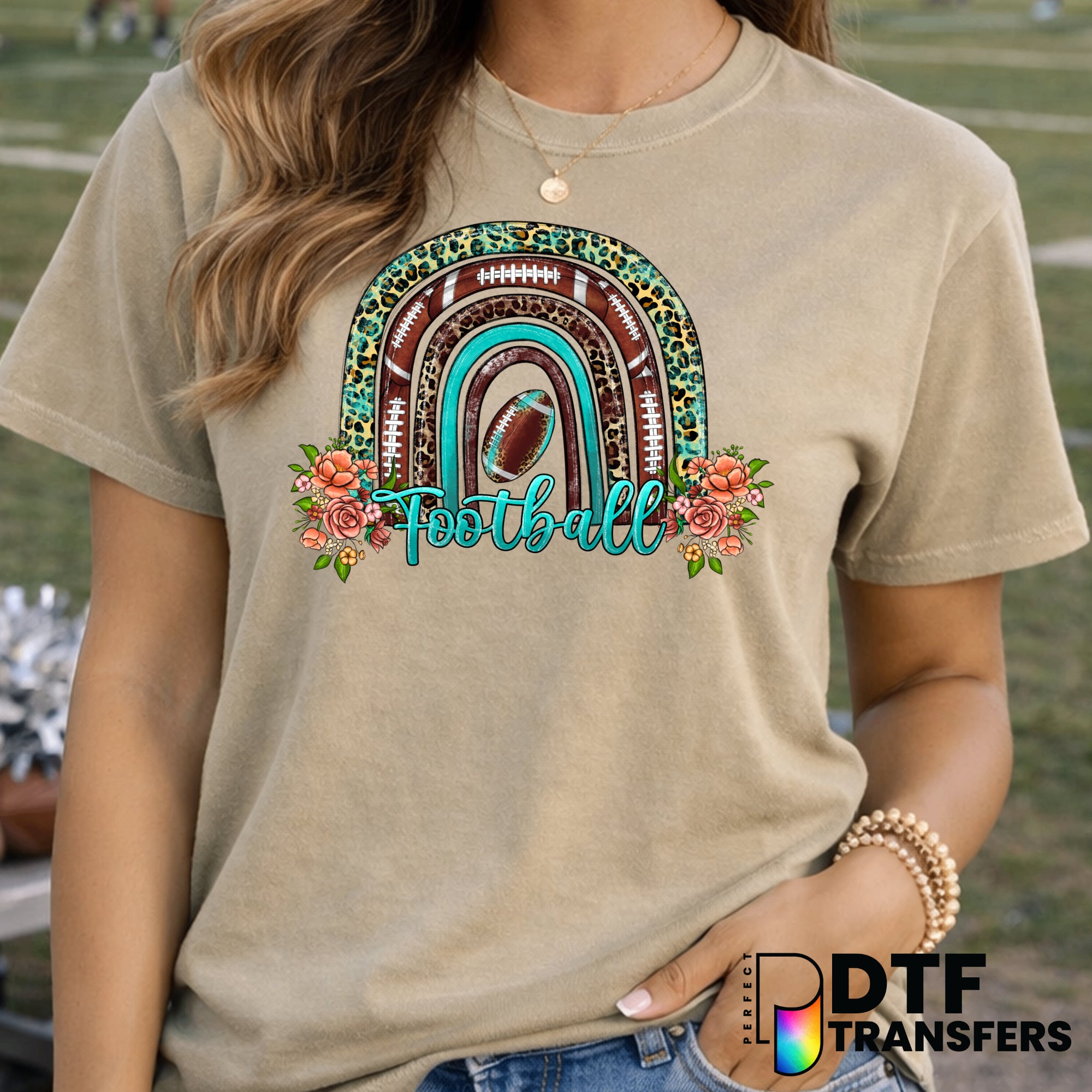 FOOTBALL MOM Rainbow Leopard Floral – Football DTF Transfer