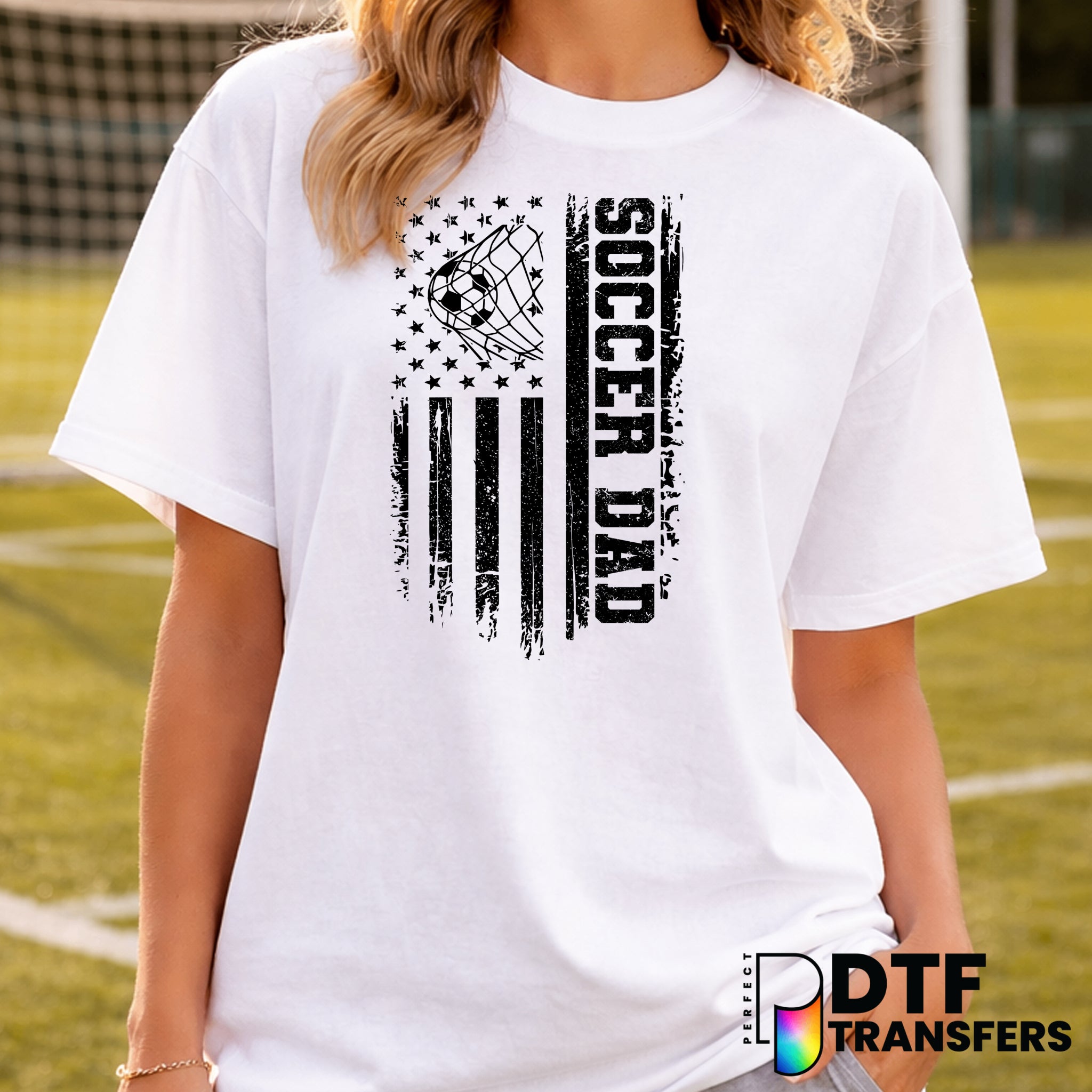 SOCCER DAD AMERICAN FLAG ALL NET – Soccer DTF Transfer