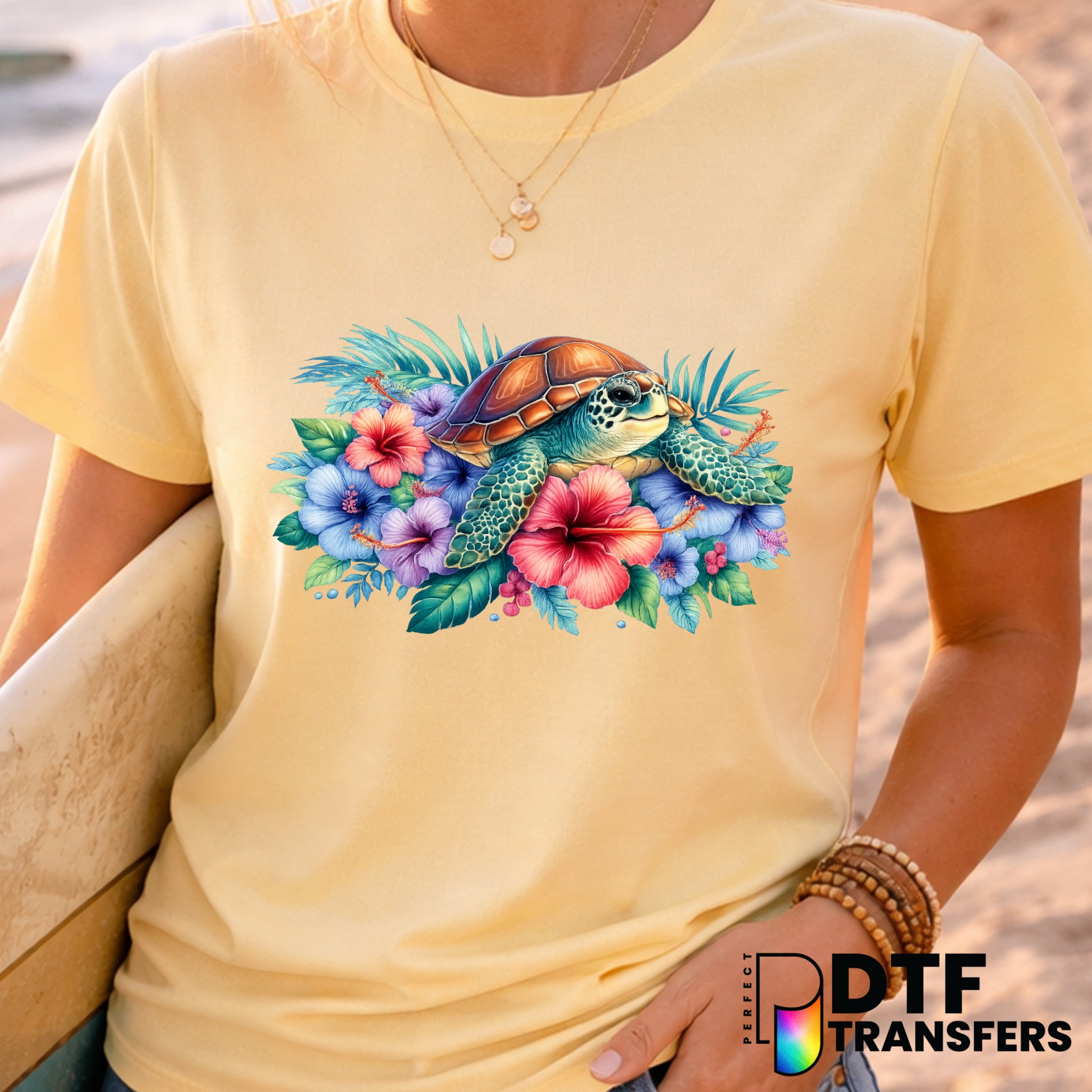 Retro 90's Floral Turtle Surfing Vibes Summer – Surfing DTF Transfer