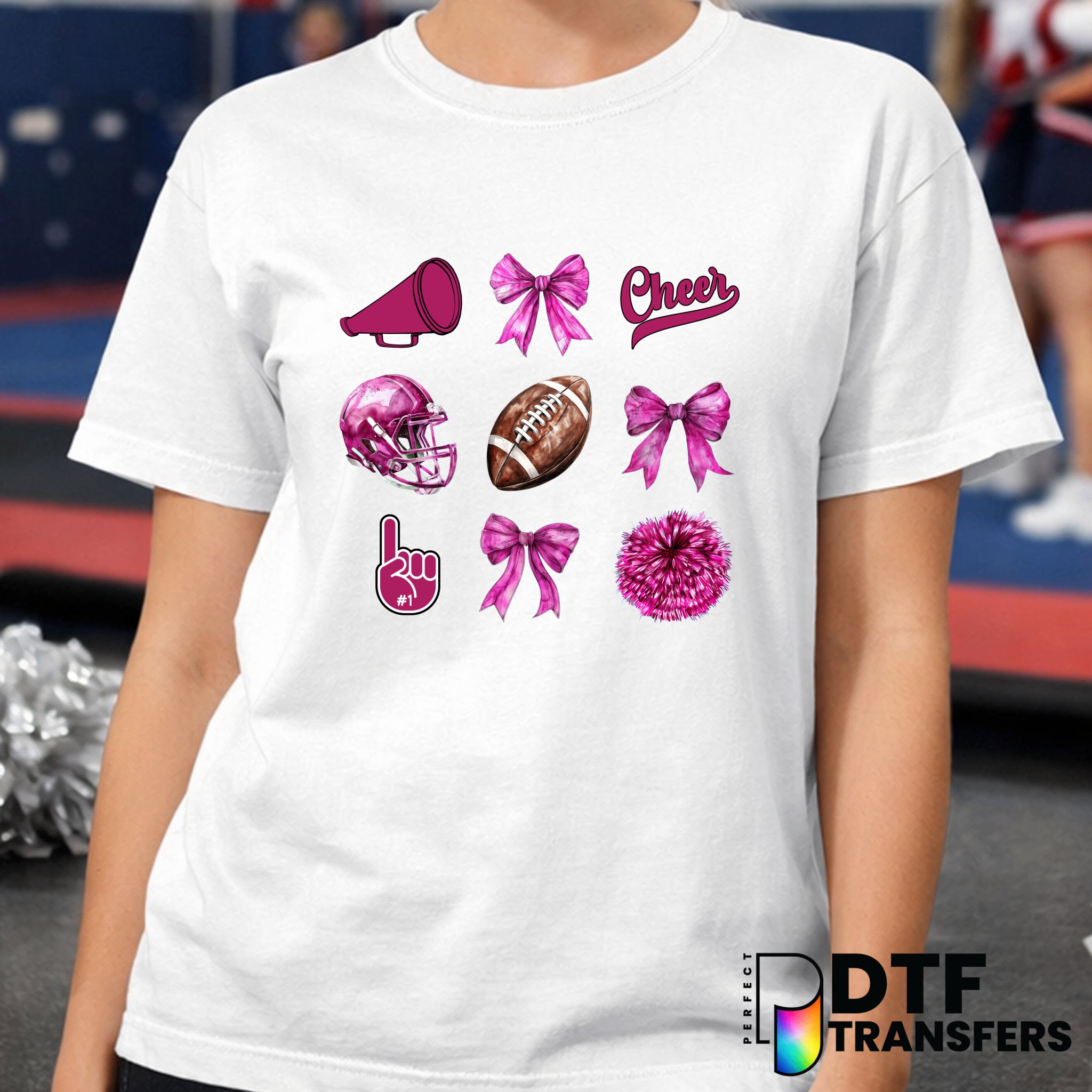Pink Cheer Football Coquette Bow – Cheerleading DTF Transfer