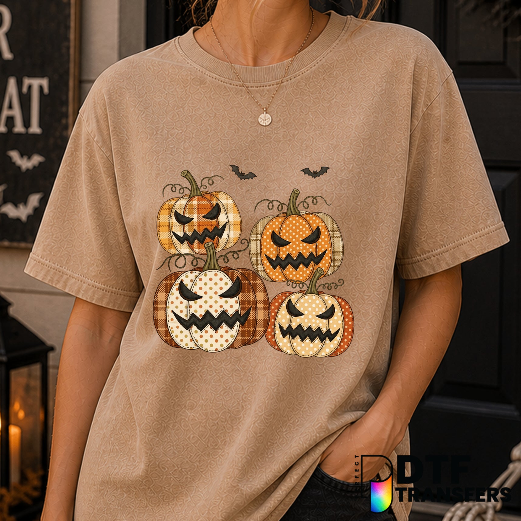 Faux Patchwork Pumpkin – Halloween DTF Transfer