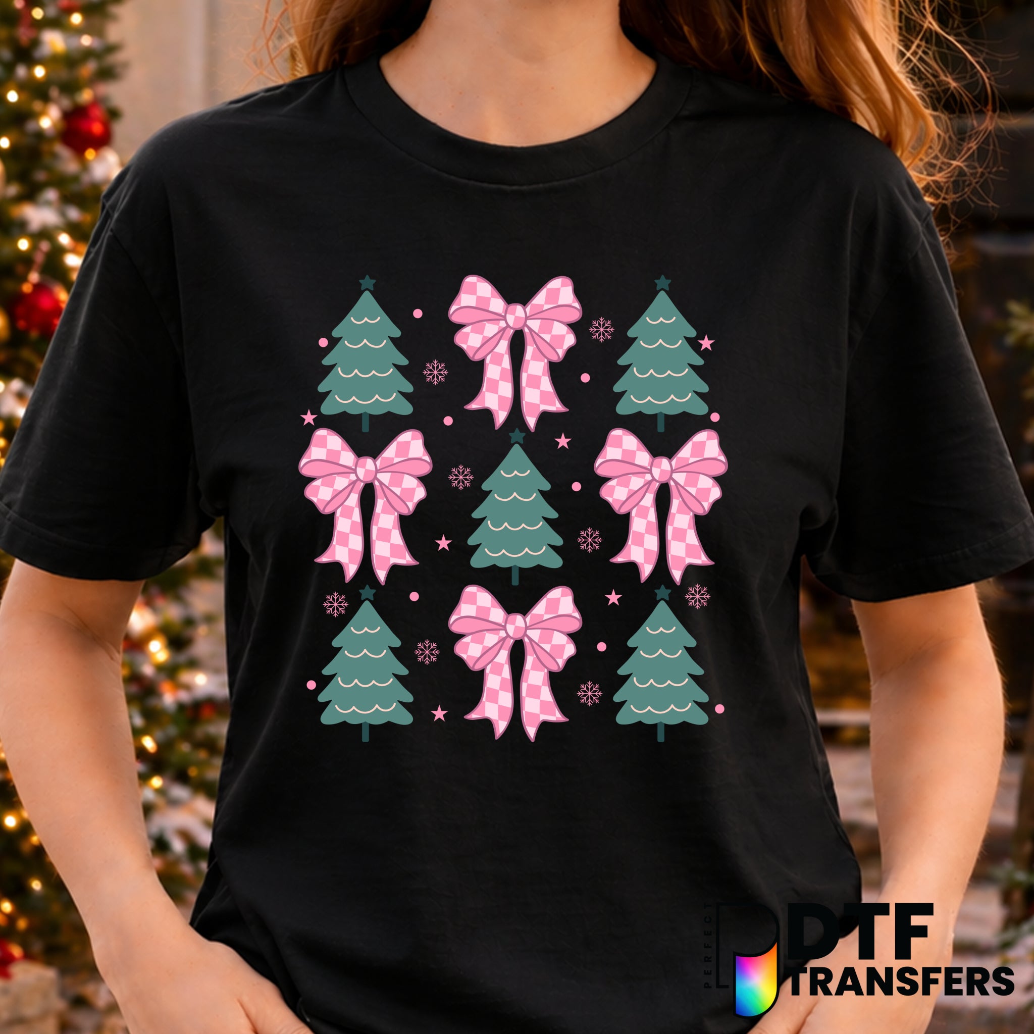 Pink Bow Christmas Tree – Christmas DTF Transfer