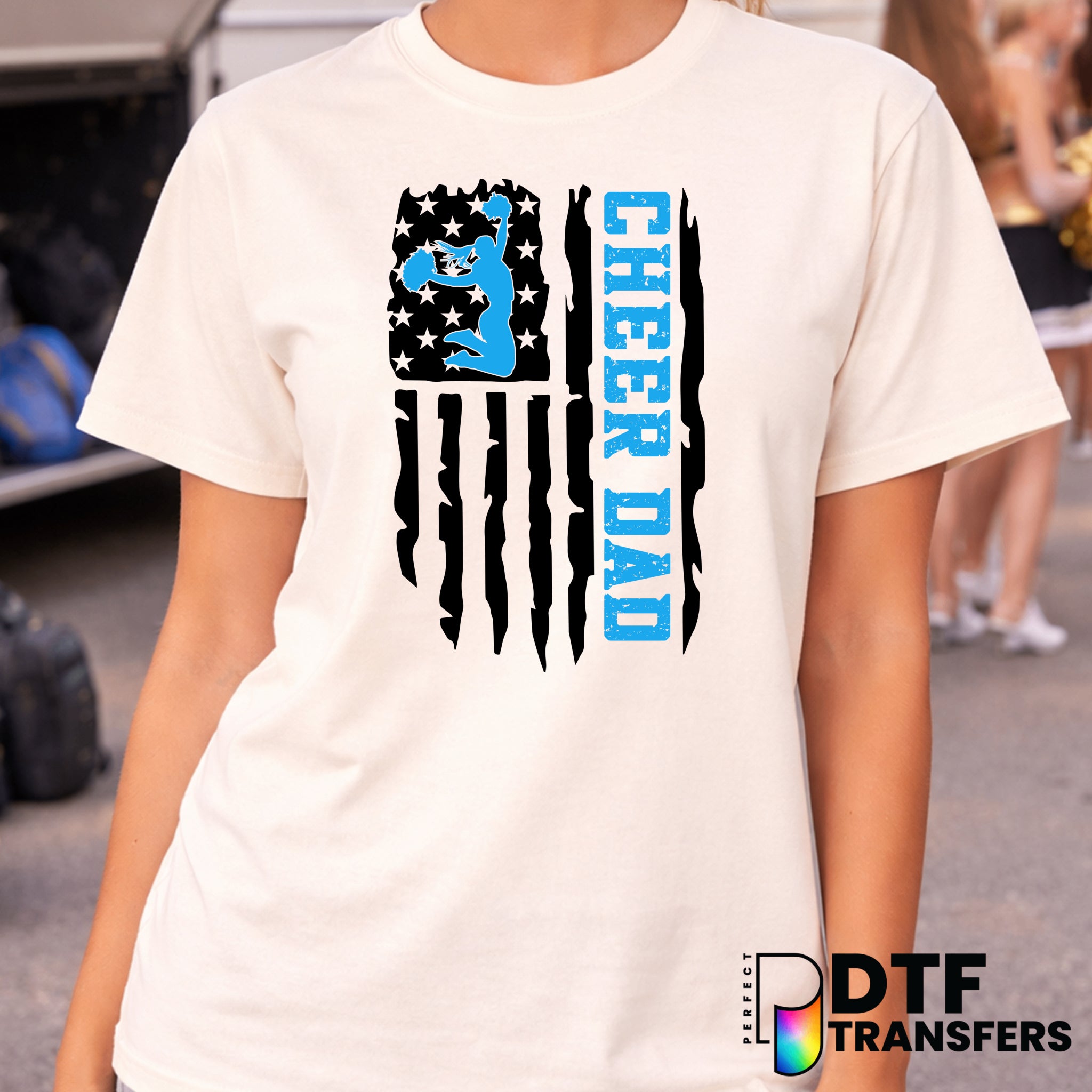 American Flag Cheer Dad – Cheerleading DTF Transfer