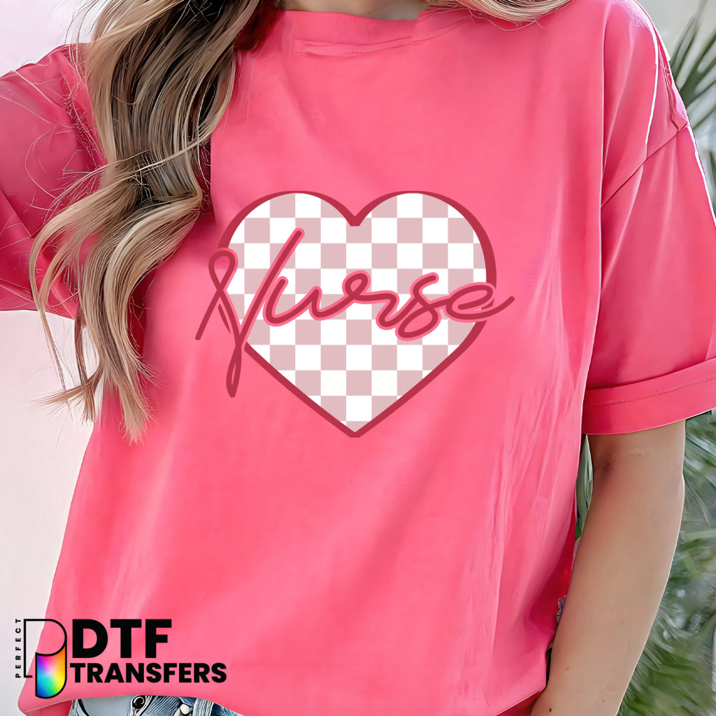 School Nurse Checkered Heart – School Nurse DTF Transfer