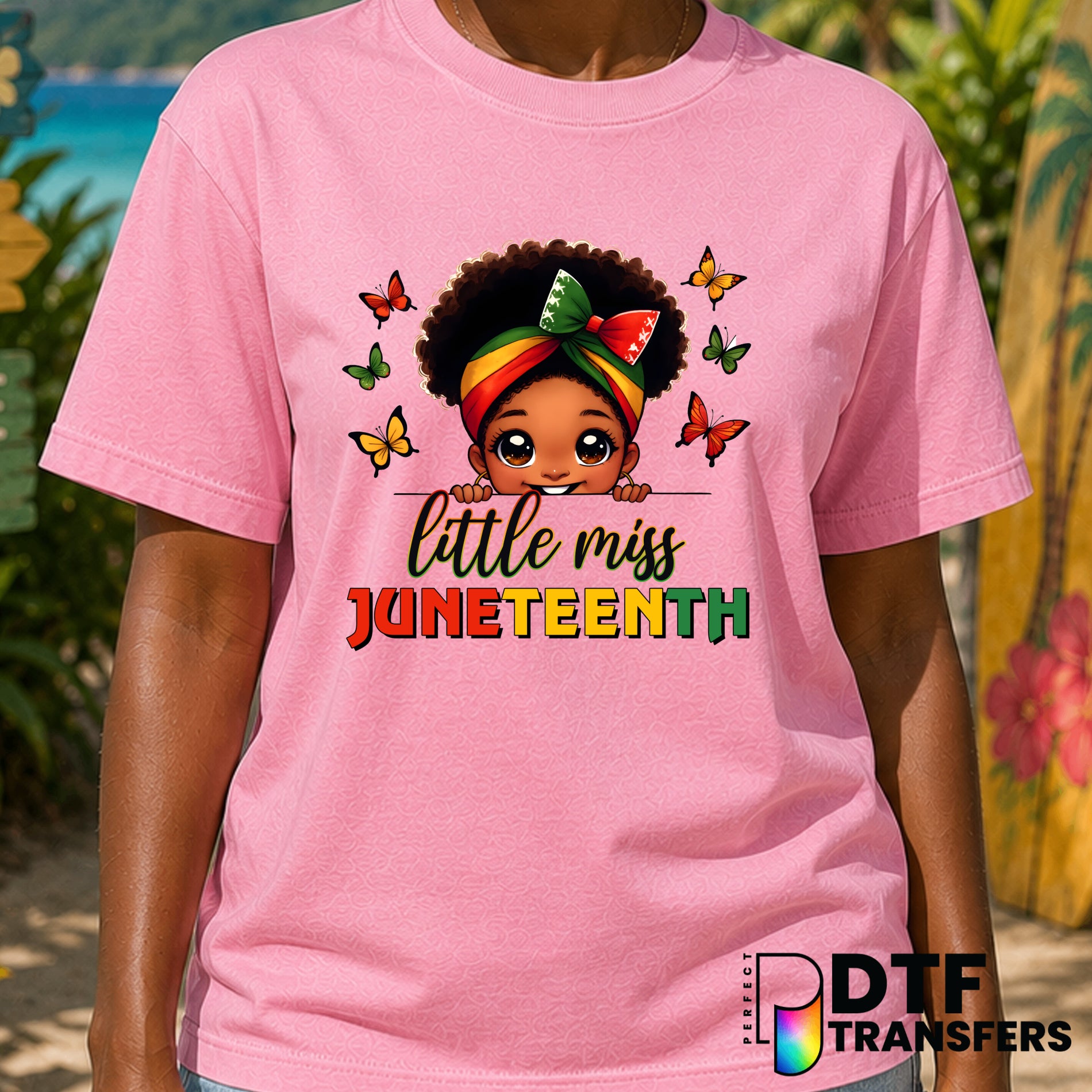Little Miss Juneteenth Butterflies & Bows – Black History Month DTF Transfer