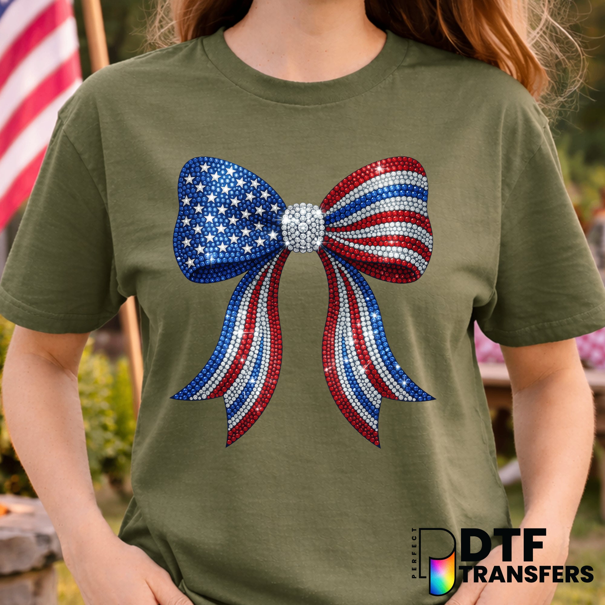 COQUETTE Bow Faux Rhinestone – Fourth of July DTF Transfer