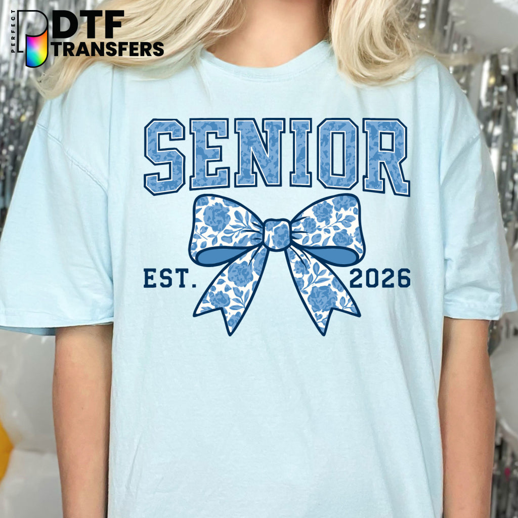 Blue Floral Bow Senior 2026 – Teacher DTF Transfer