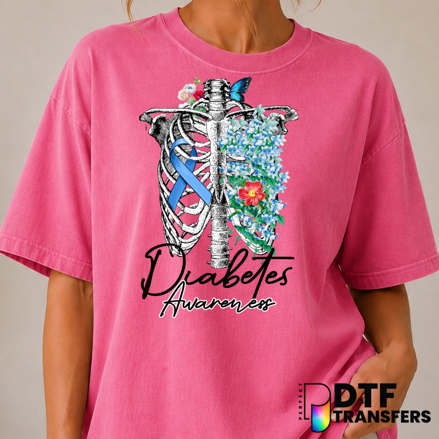 DIABETES AWARENESS WARRIOR – Diabetes Awareness DTF Transfer (view 2 of 2) – by Perfect DTF Transfers – Premade DTF Transf...