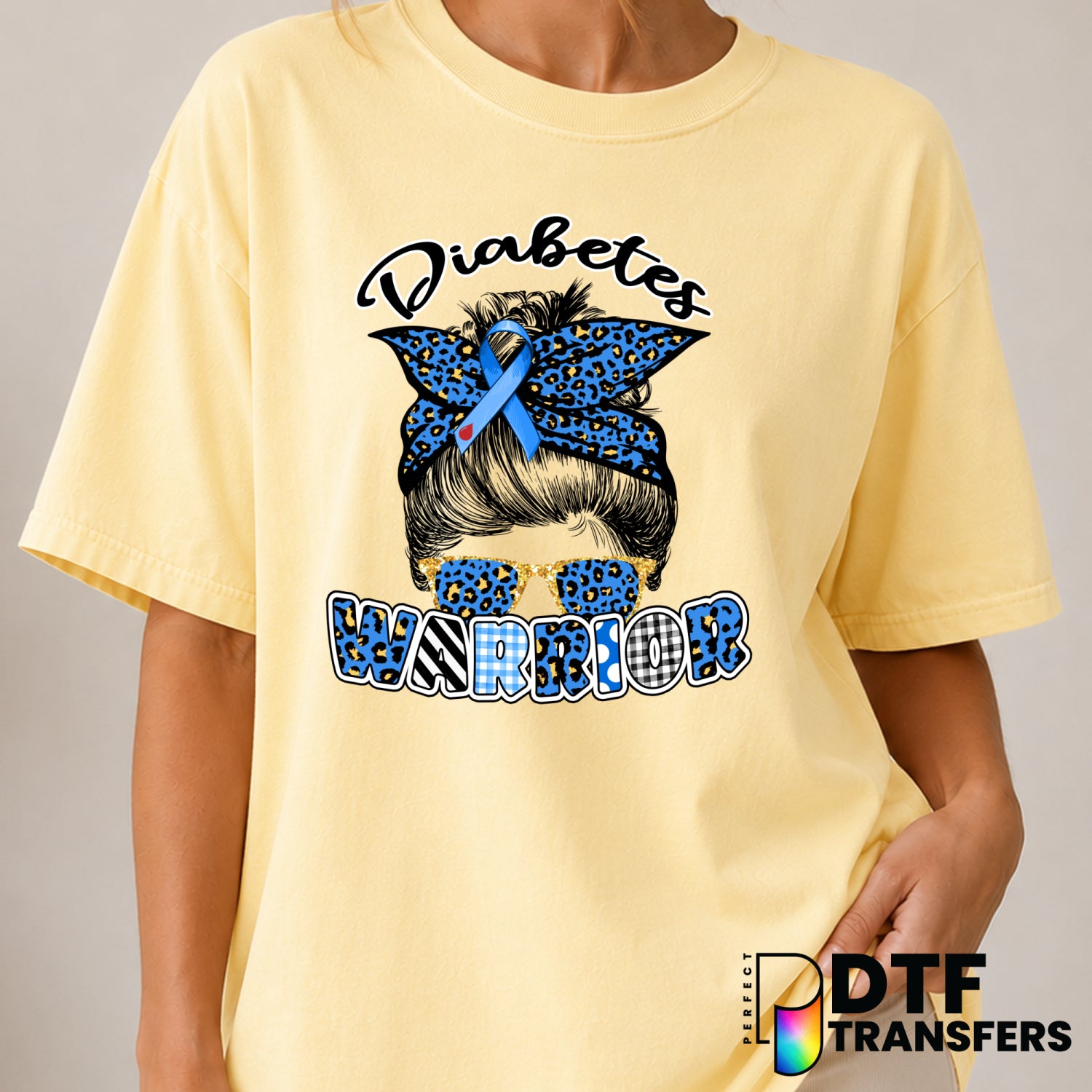 Diabetes Warrior Messy Bun – Diabetes Awareness DTF Transfer (view 2 of 2) – by Perfect DTF Transfers – Premade DTF Transf...