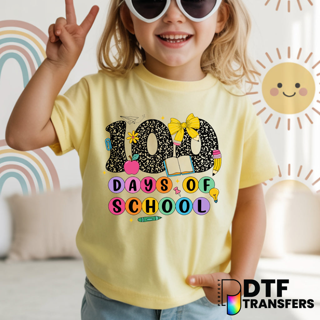 100 DAYS SMARTER – School Bus & Supplies Teacher DTF Transfer