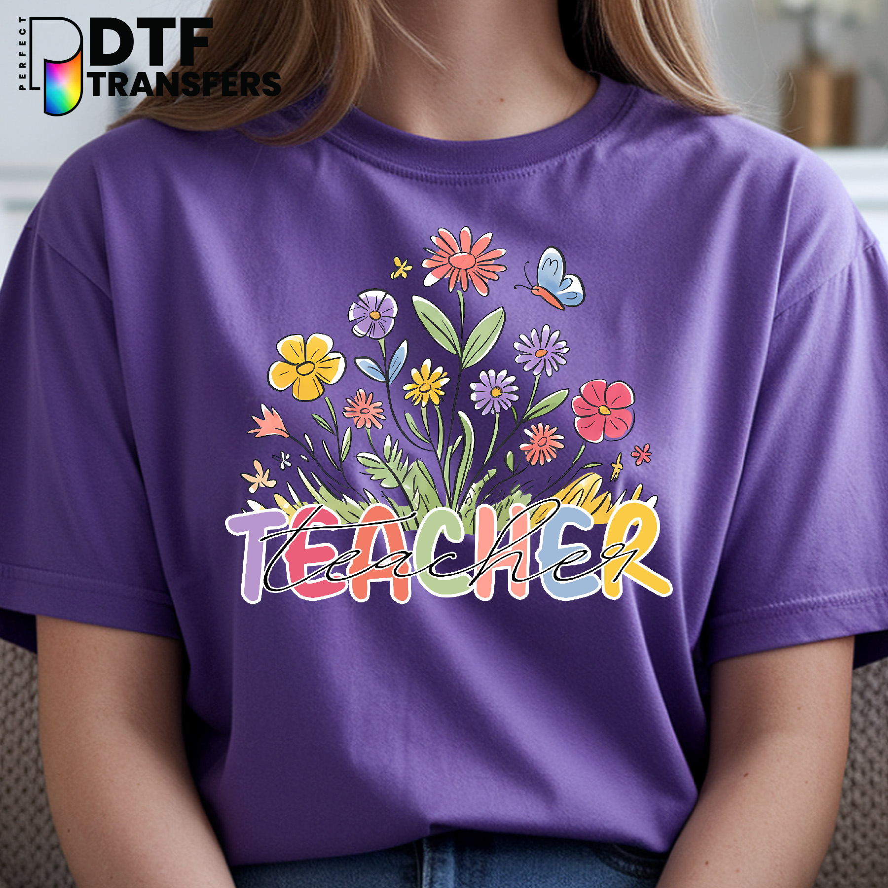 Teacher Floral Crescent Design – Teacher DTF Transfer
