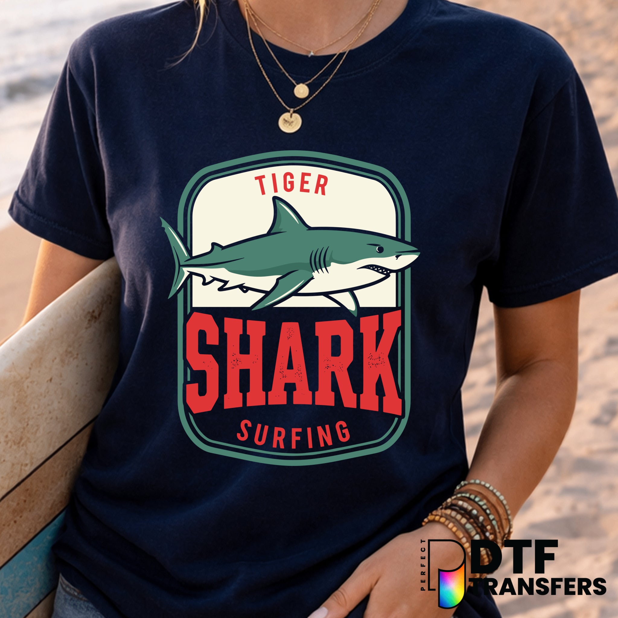 Tiger Shark Surfing Grunge – Surfing DTF Transfer