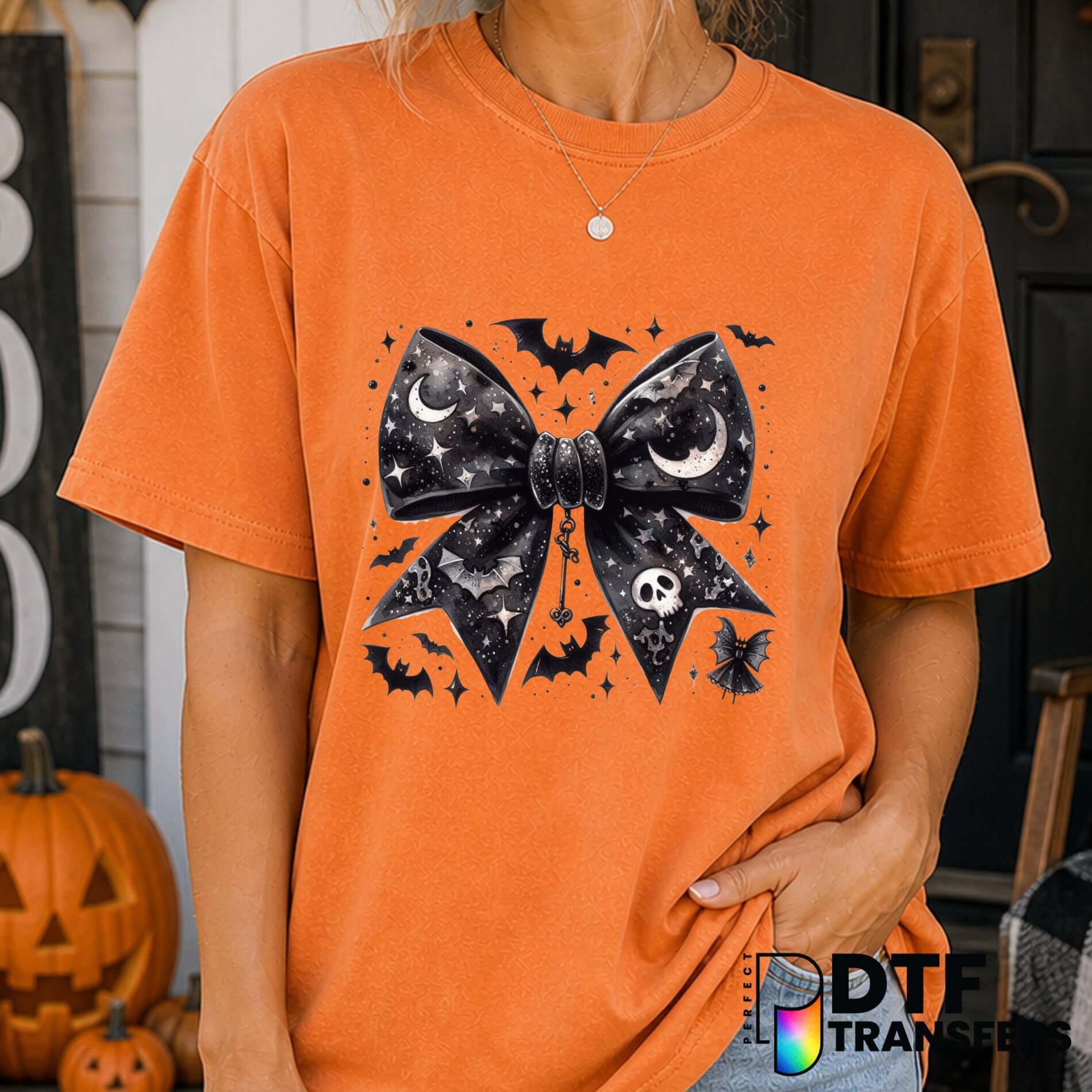 Black Bow Coquette Bats Halloween – Halloween DTF Transfer