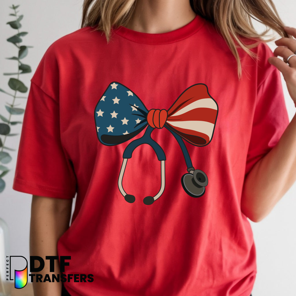 Patriotic American Flag Stethoscope – School Nurse DTF Transfer