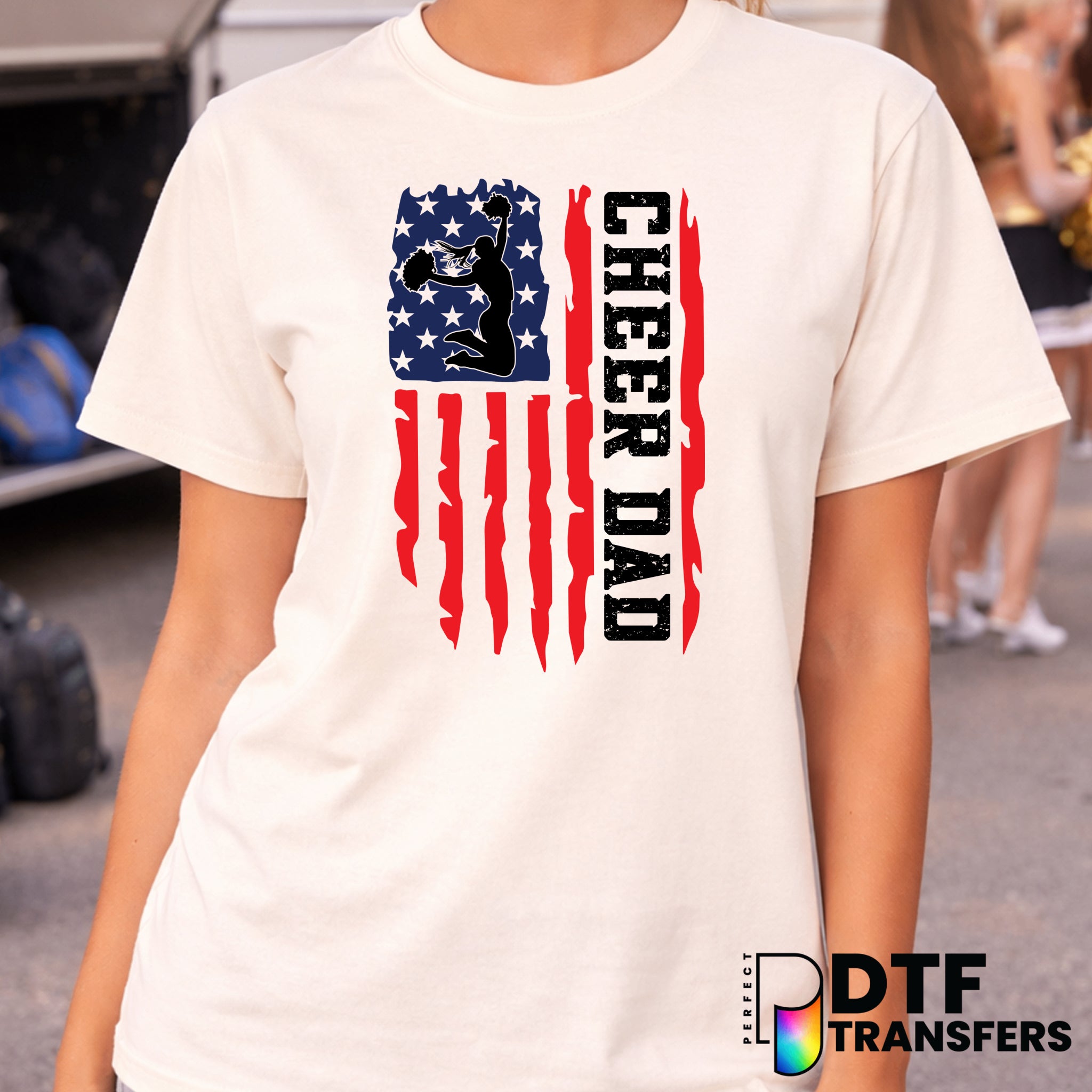 AMERICAN FLAG CHEER DAD – Cheerleading DTF Transfer