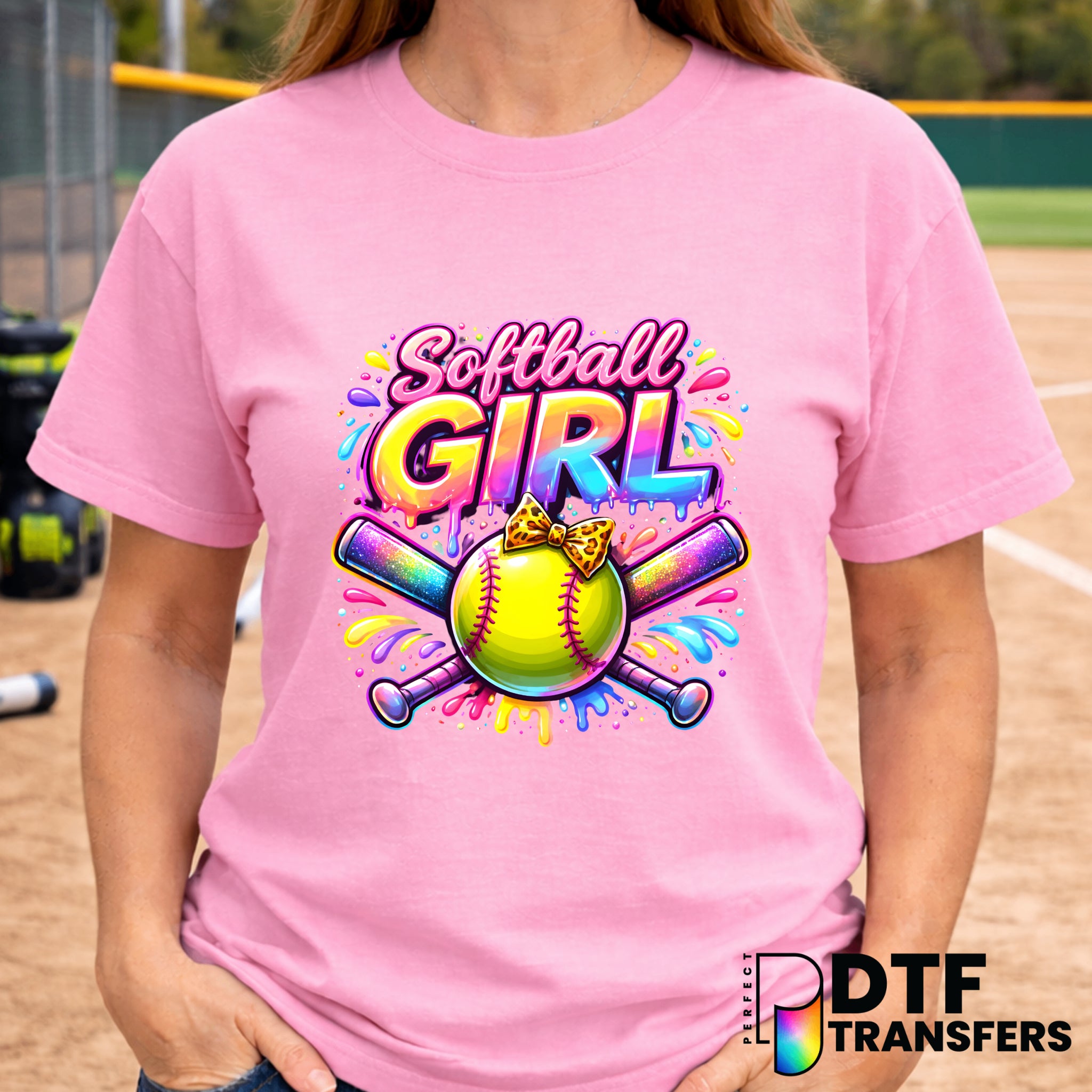 SOFTBALL Girl Rainbow Glitter – Softball DTF Transfer