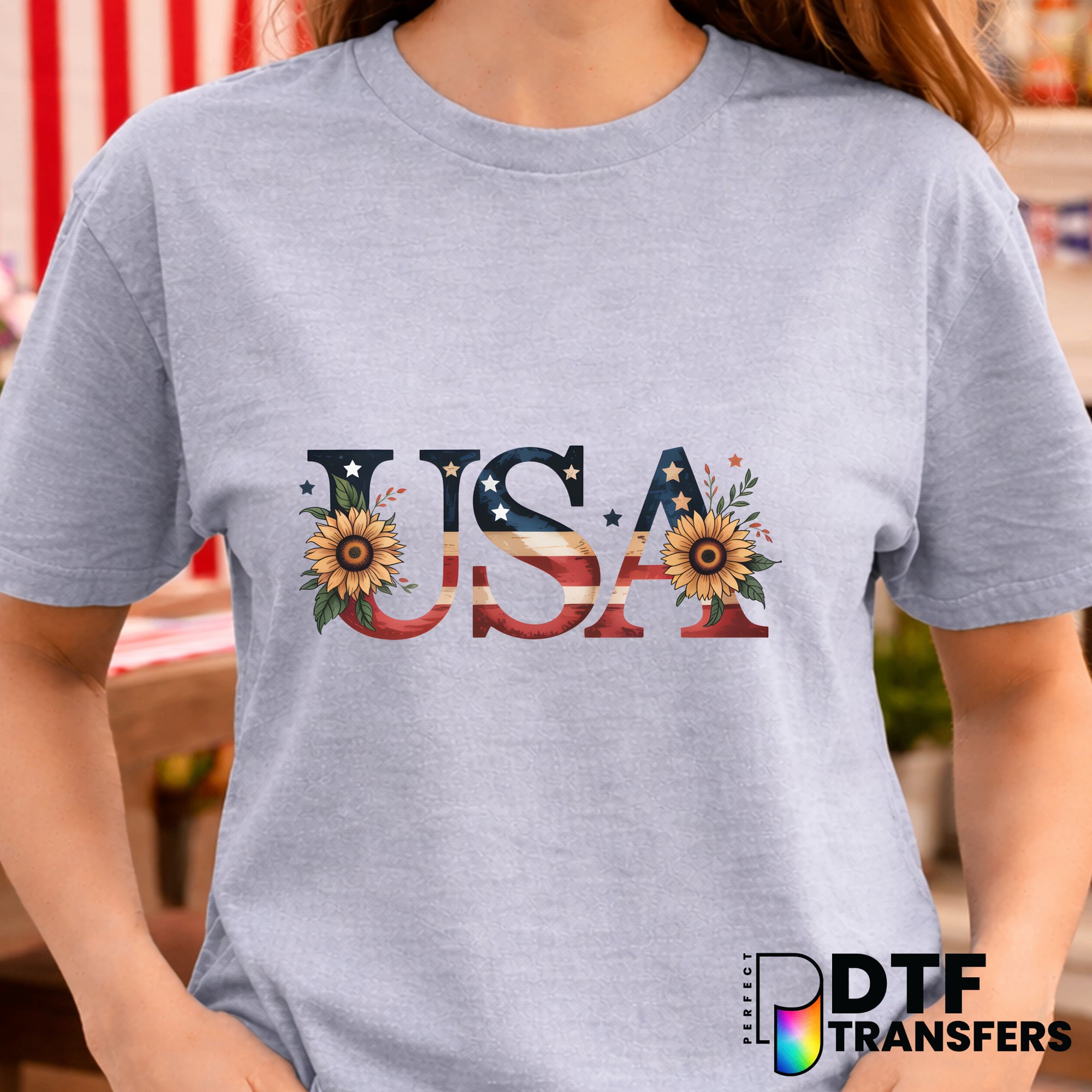 USA American Flag Floral Grunge Vintage 4th of July – DTF Transfer