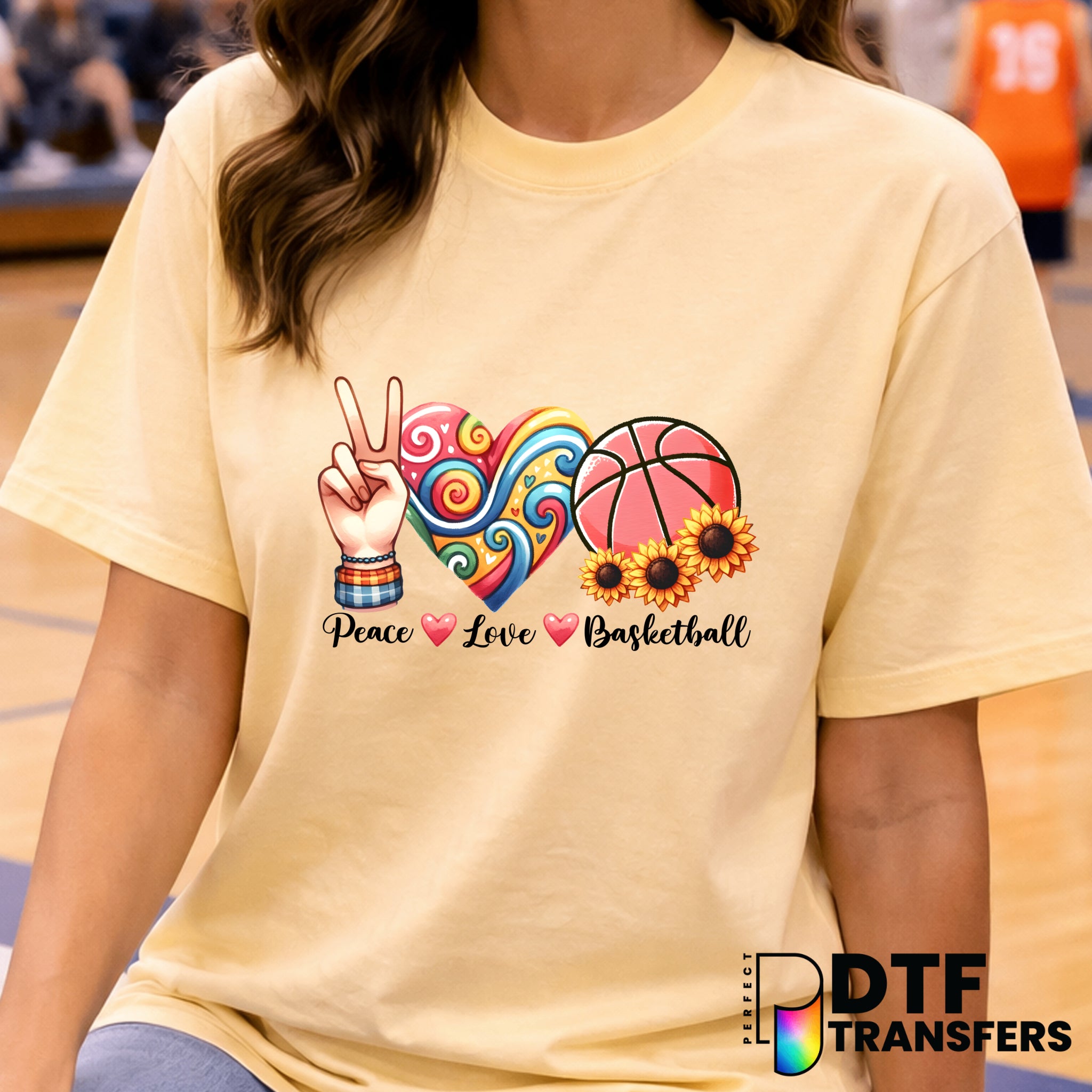 Peace Love Basketball – Basketball DTF Transfer
